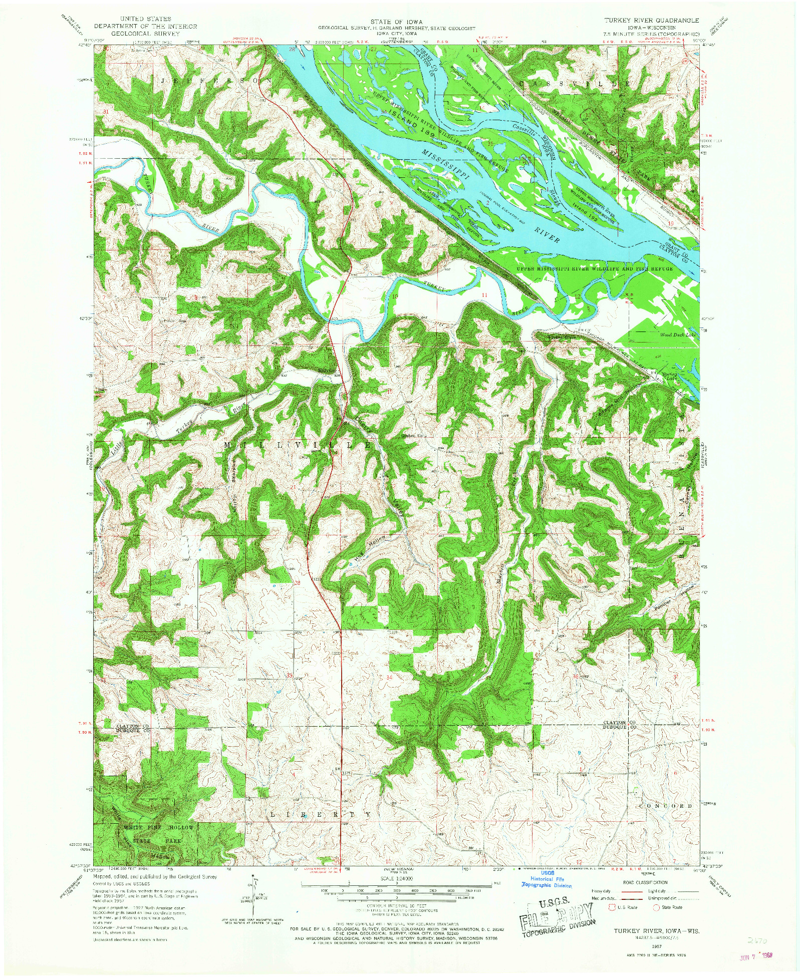 USGS 1:24000-SCALE QUADRANGLE FOR TURKEY RIVER, IA 1957