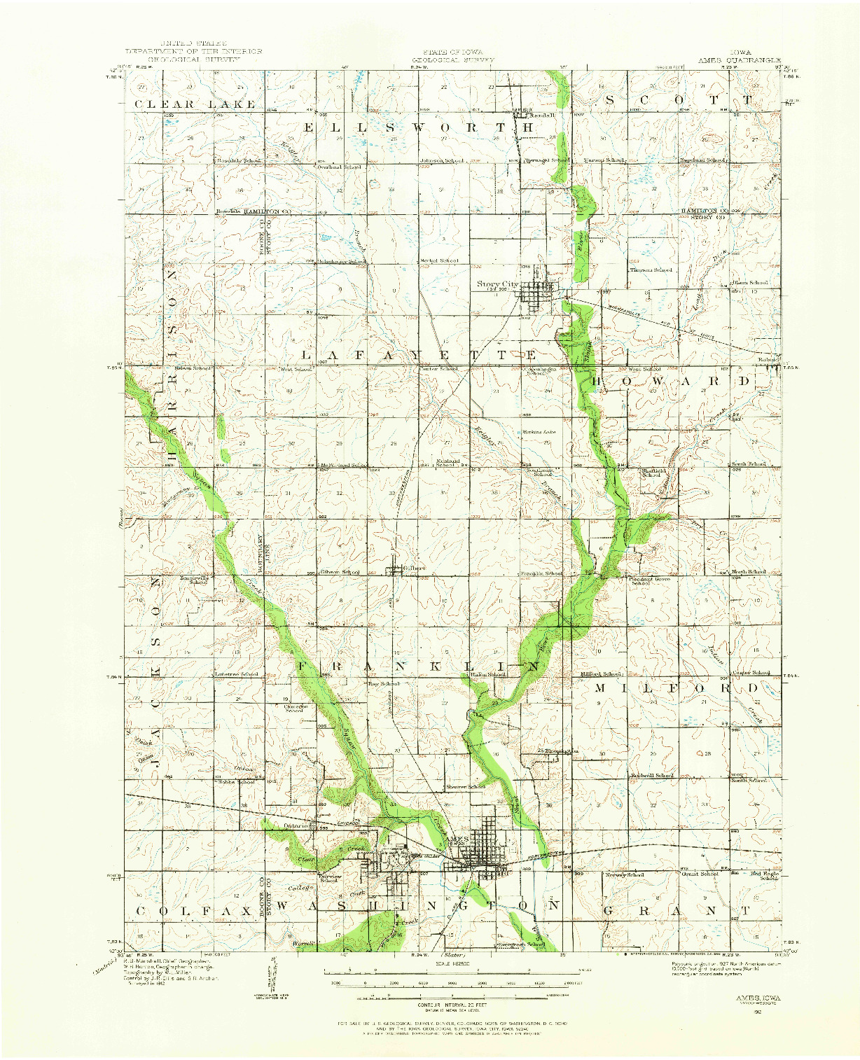 USGS 1:62500-SCALE QUADRANGLE FOR AMES, IA 1912