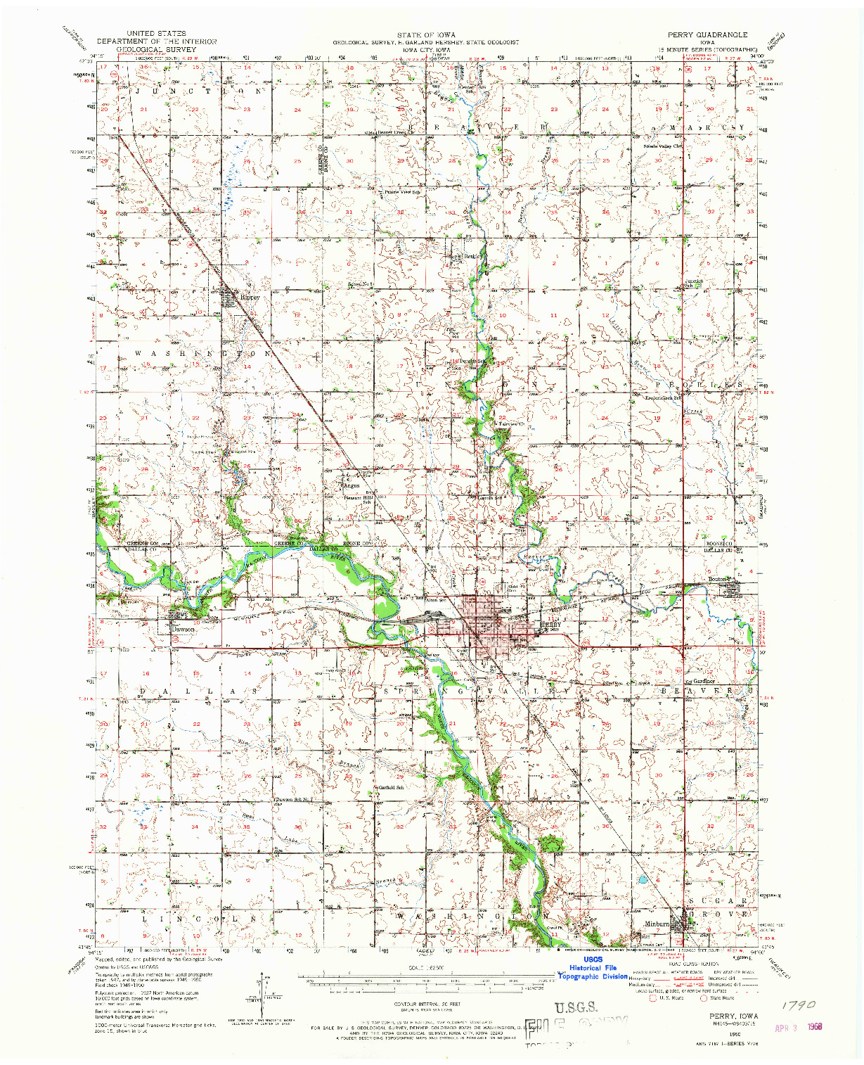 USGS 1:62500-SCALE QUADRANGLE FOR PERRY, IA 1950