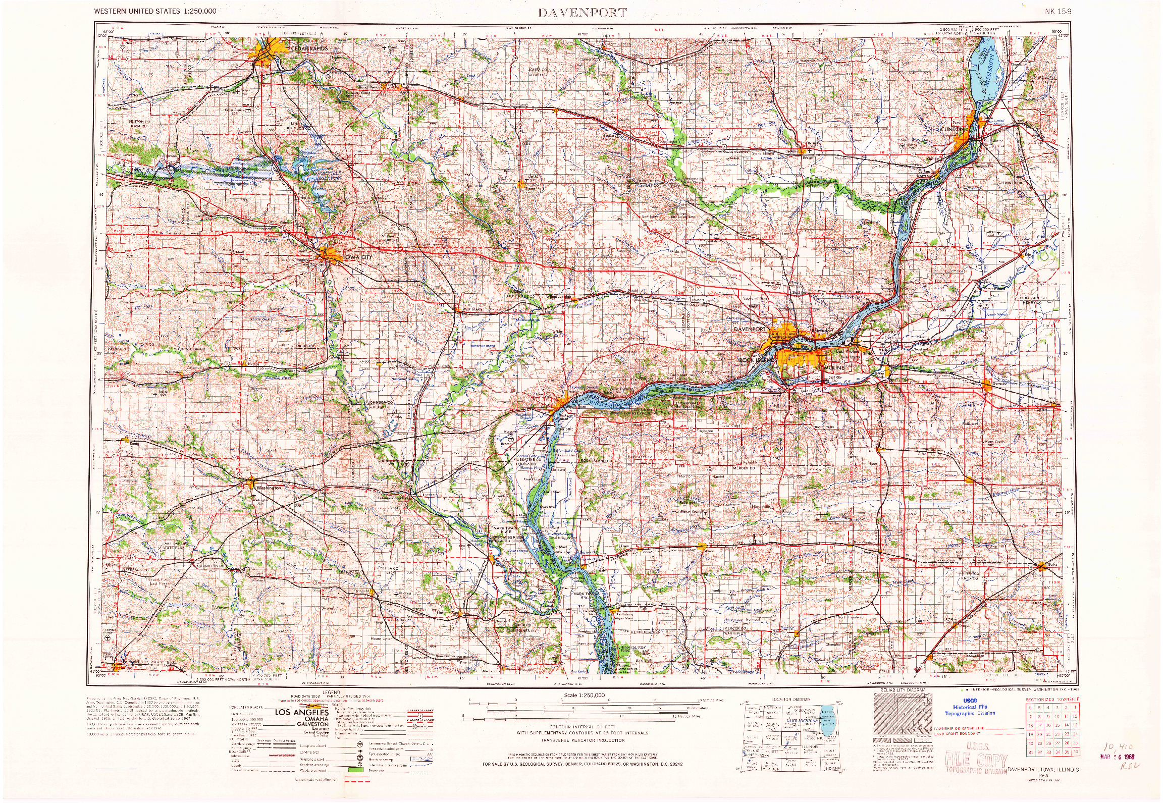 USGS 1:250000-SCALE QUADRANGLE FOR DAVENPORT, IA 1958