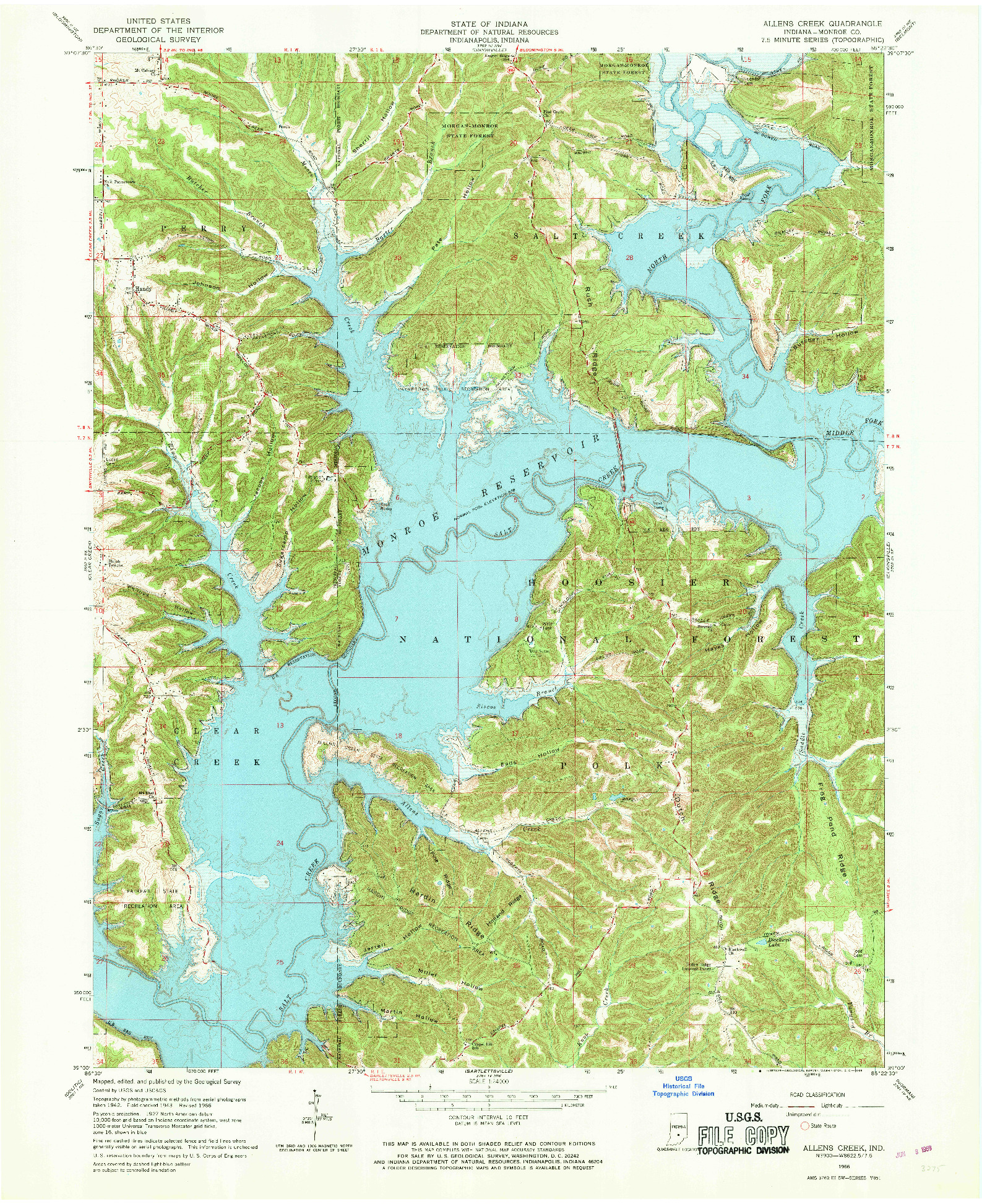 USGS 1:24000-SCALE QUADRANGLE FOR ALLENS CREEK, IN 1966