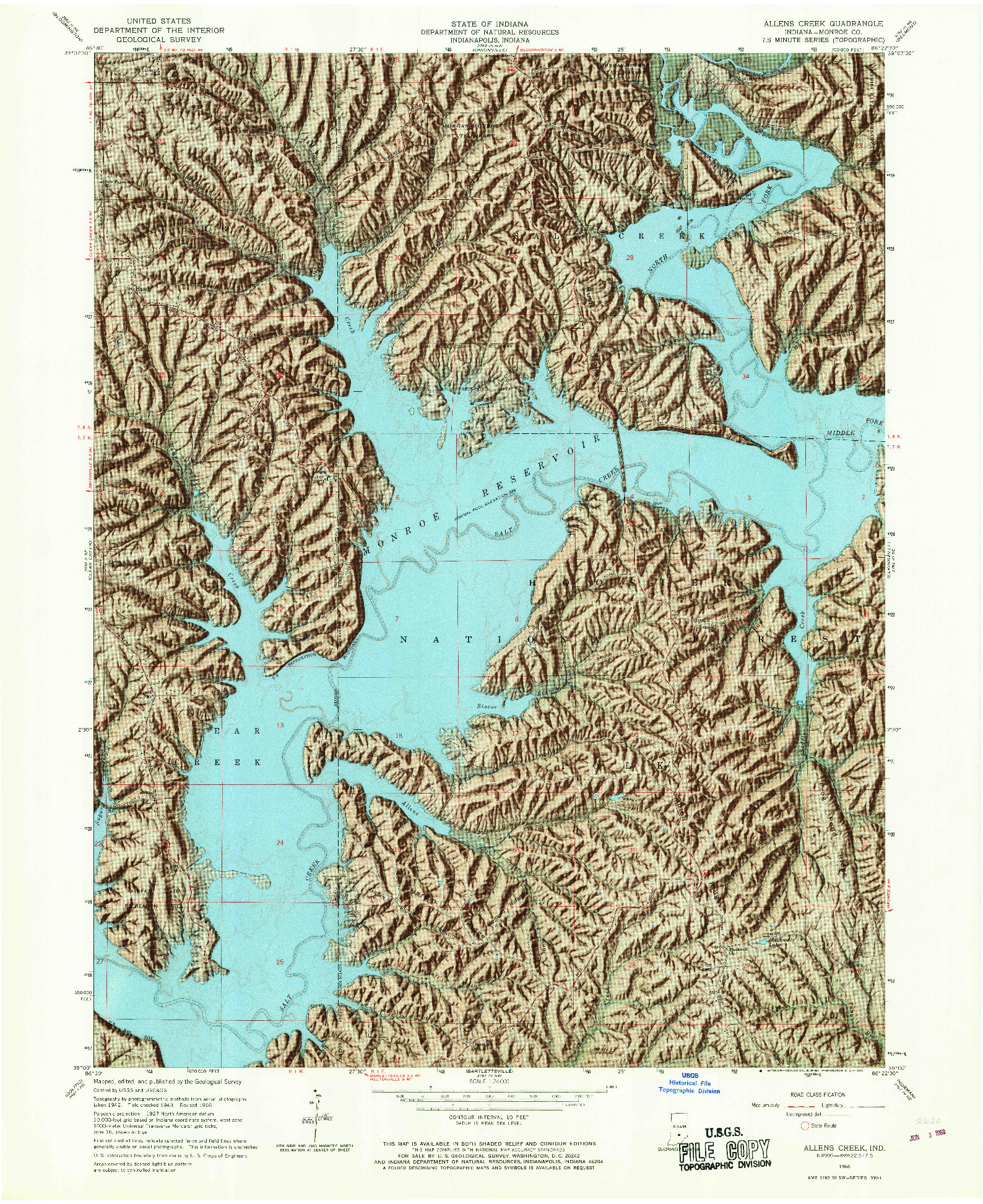 USGS 1:24000-SCALE QUADRANGLE FOR ALLENS CREEK, IN 1966