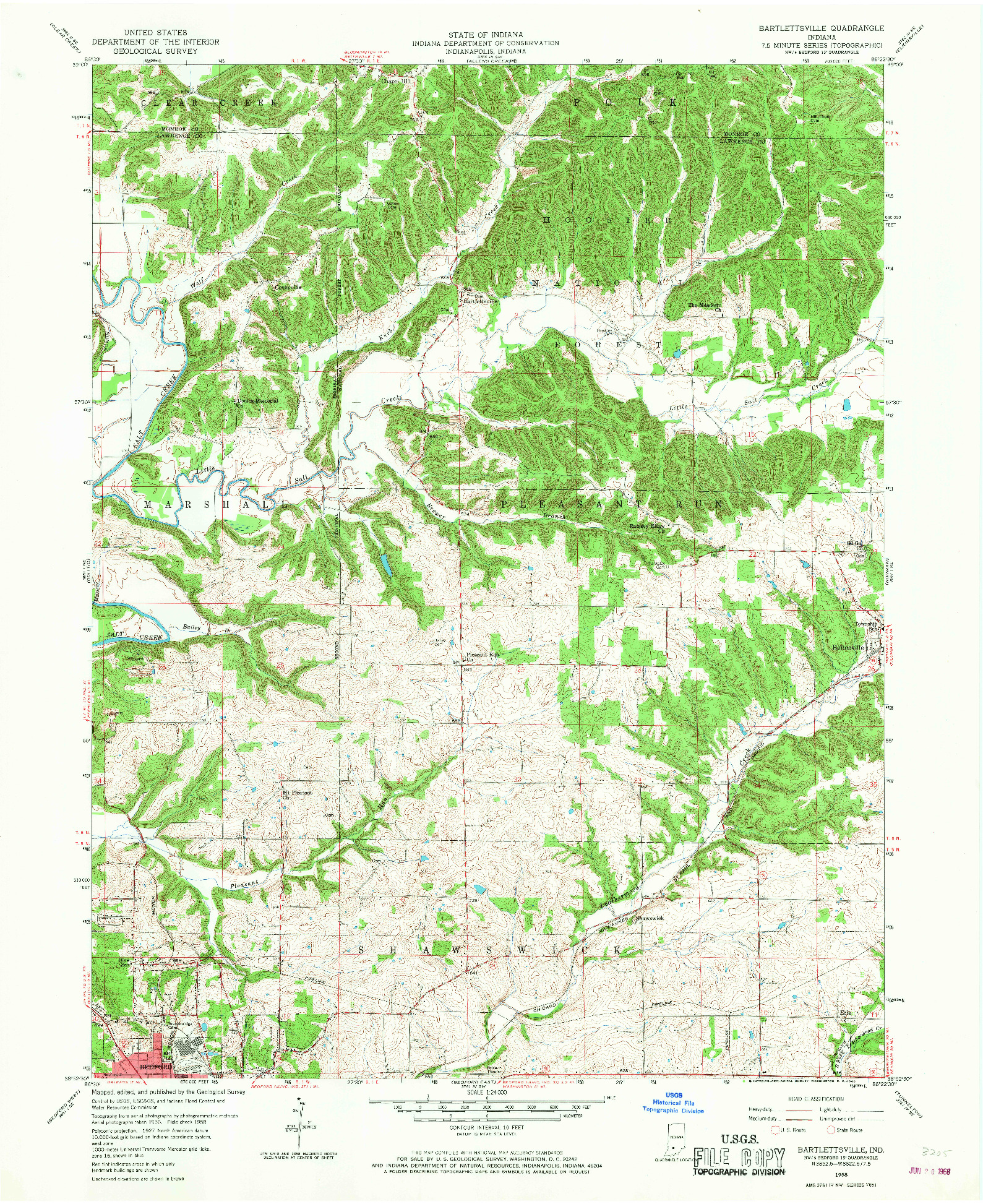 USGS 1:24000-SCALE QUADRANGLE FOR BARTLETTSVILLE, IN 1958