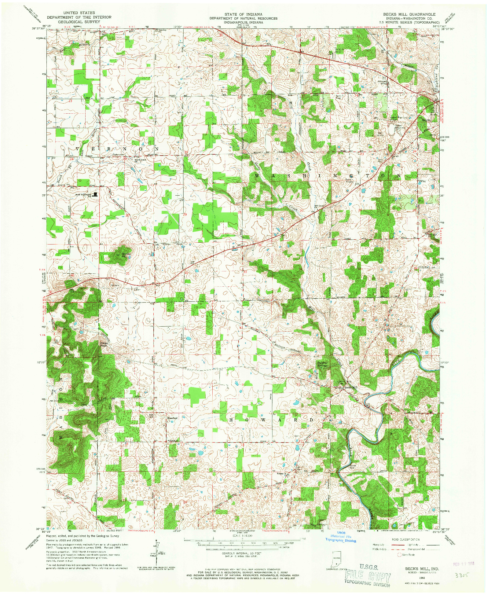 USGS 1:24000-SCALE QUADRANGLE FOR BECKS MILL, IN 1966