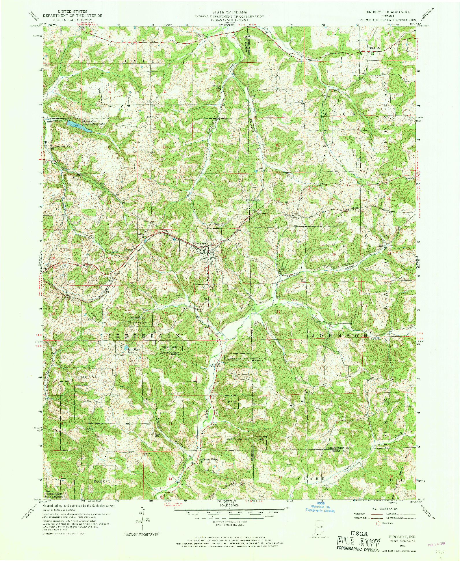 USGS 1:24000-SCALE QUADRANGLE FOR BIRDSEYE, IN 1957