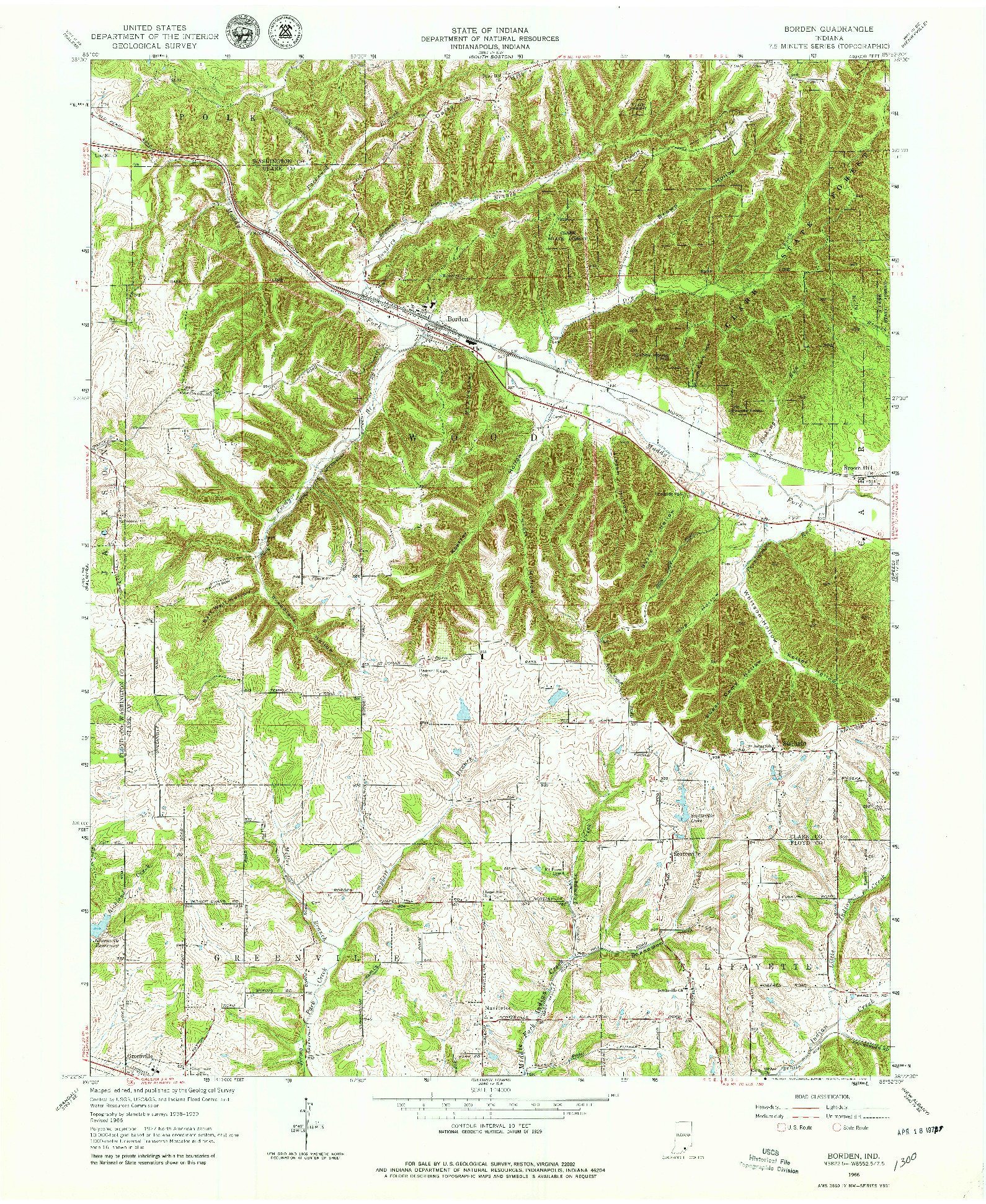 USGS 1:24000-SCALE QUADRANGLE FOR BORDEN, IN 1966