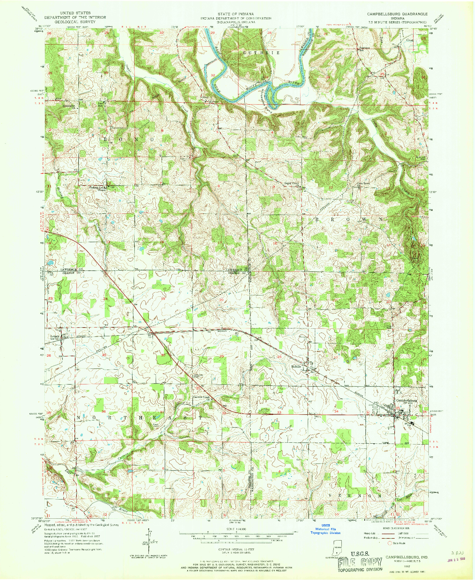 USGS 1:24000-SCALE QUADRANGLE FOR CAMPBELLSBURG, IN 1957