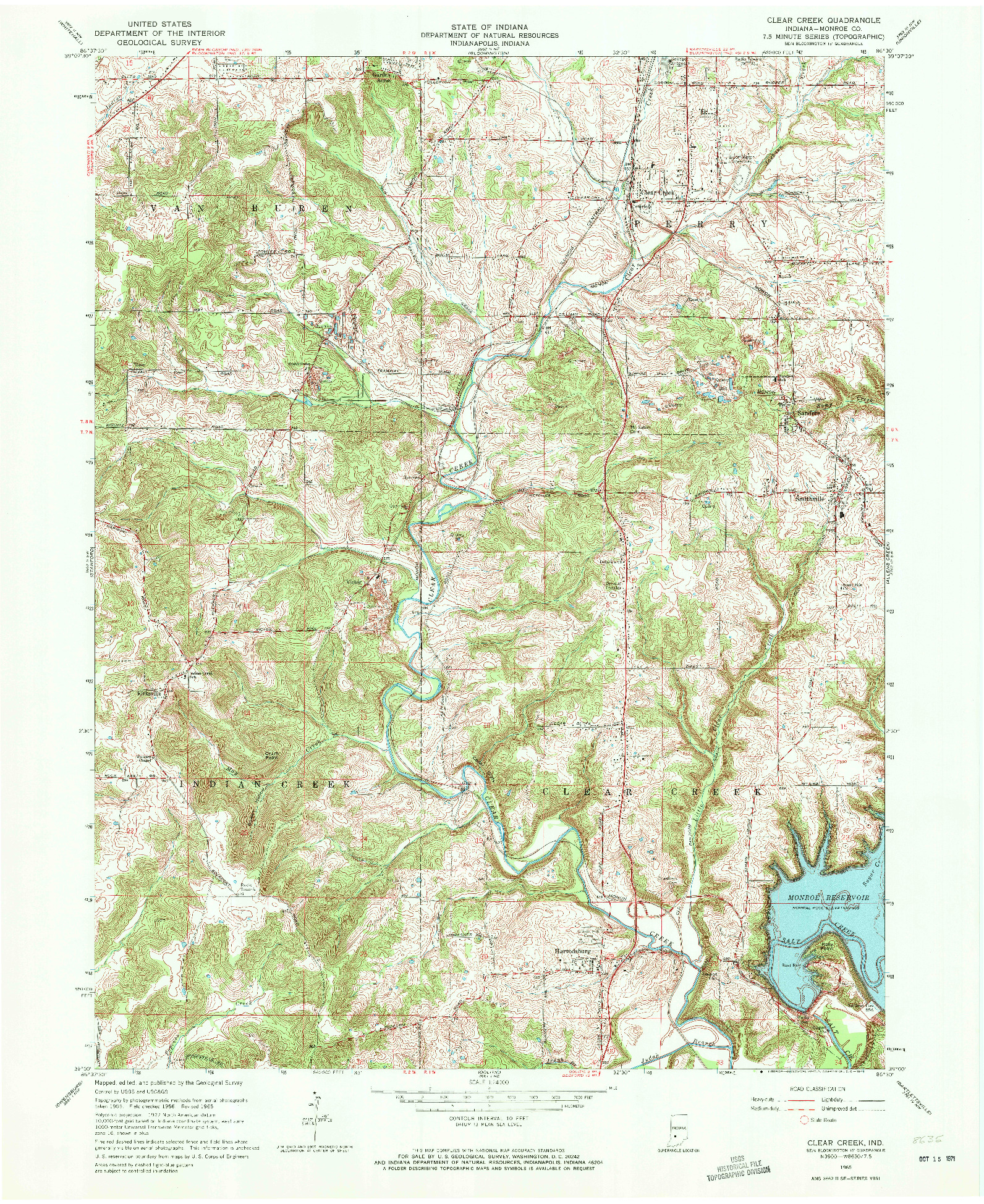 USGS 1:24000-SCALE QUADRANGLE FOR CLEAR CREEK, IN 1965