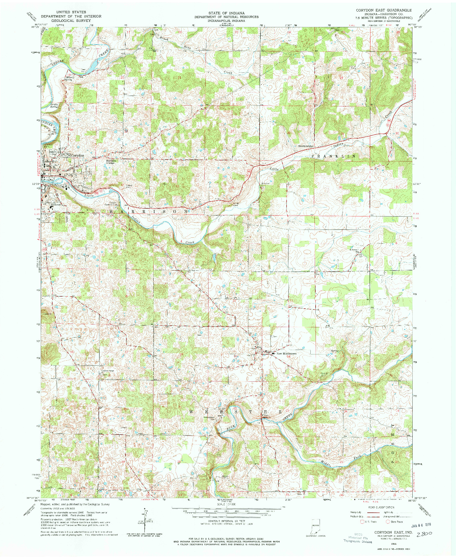 USGS 1:24000-SCALE QUADRANGLE FOR CORYDON EAST, IN 1966