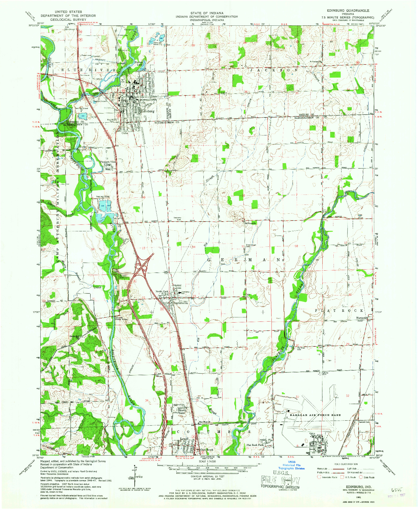 USGS 1:24000-SCALE QUADRANGLE FOR EDINBURG, IN 1961