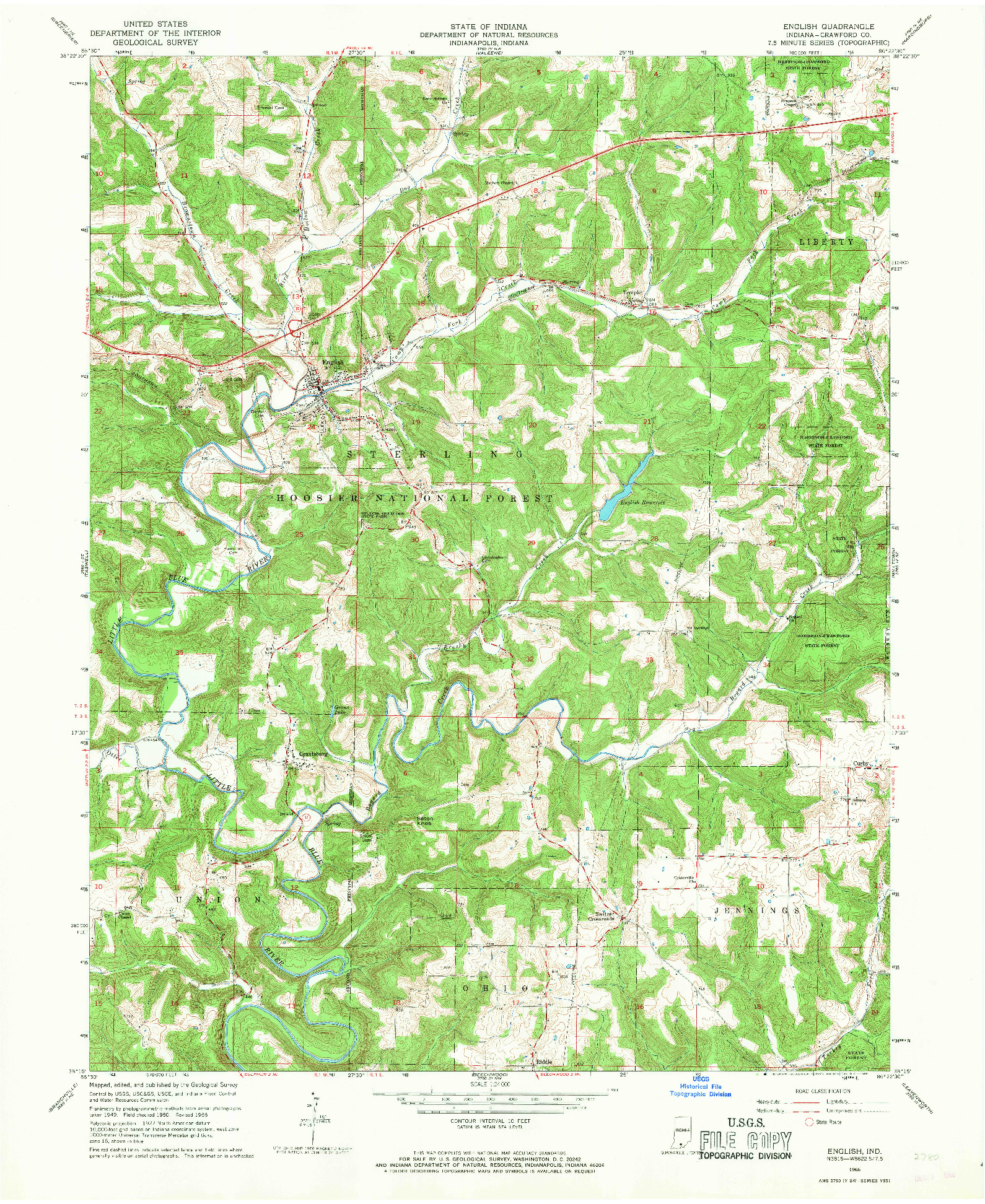 USGS 1:24000-SCALE QUADRANGLE FOR ENGLISH, IN 1966