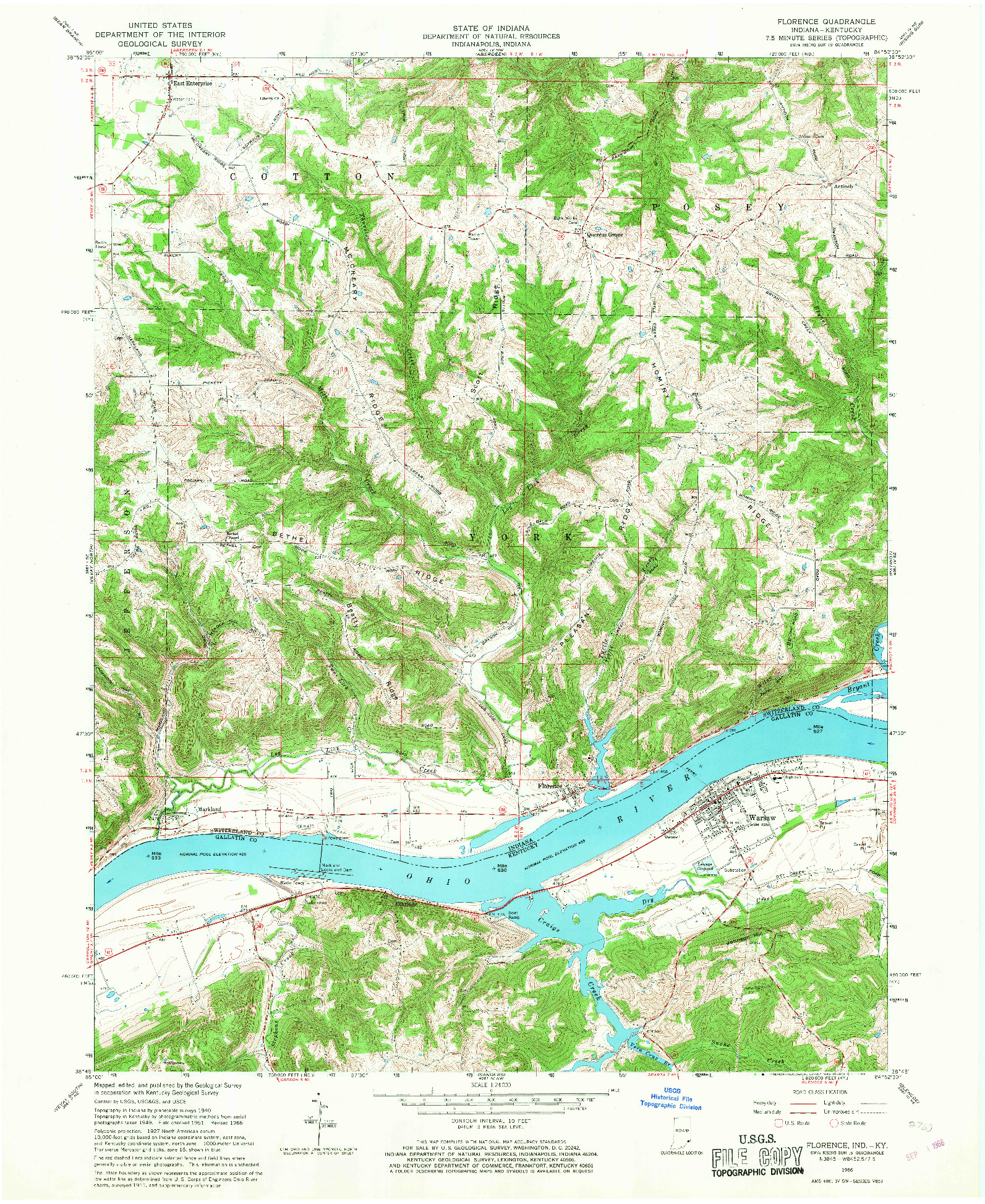 USGS 1:24000-SCALE QUADRANGLE FOR FLORENCE, IN 1966