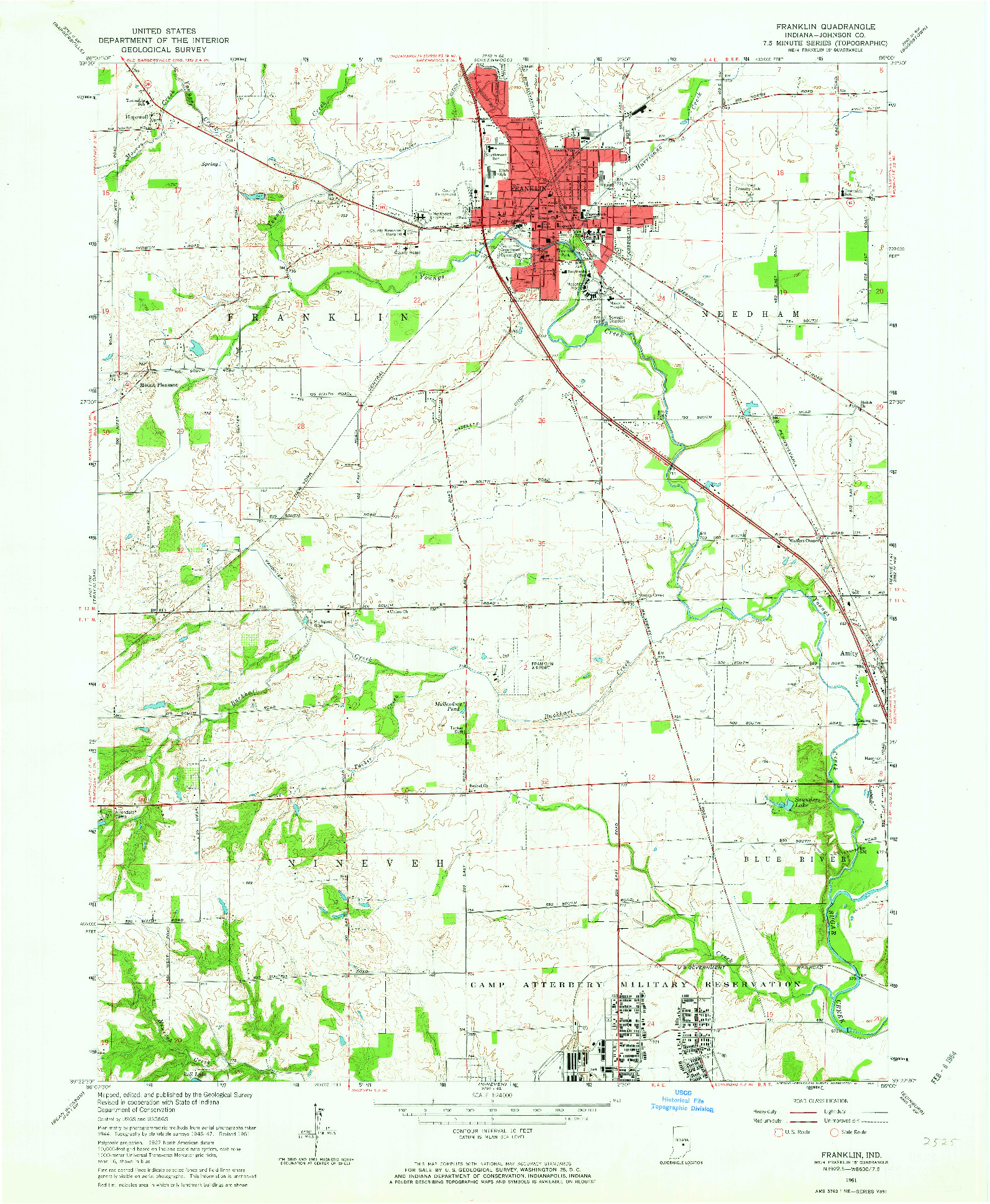 USGS 1:24000-SCALE QUADRANGLE FOR FRANKLIN, IN 1961