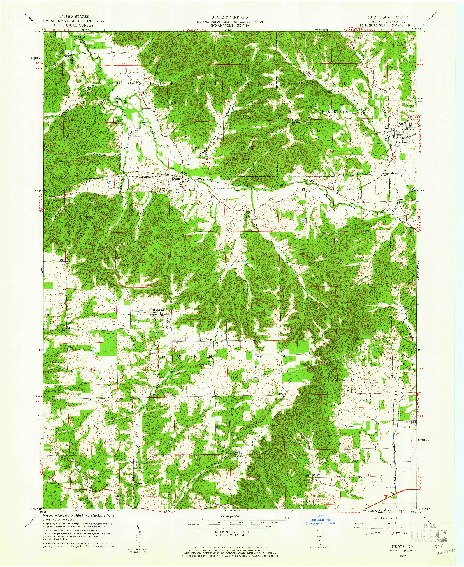 USGS 1:24000-SCALE QUADRANGLE FOR KURTZ, IN 1959