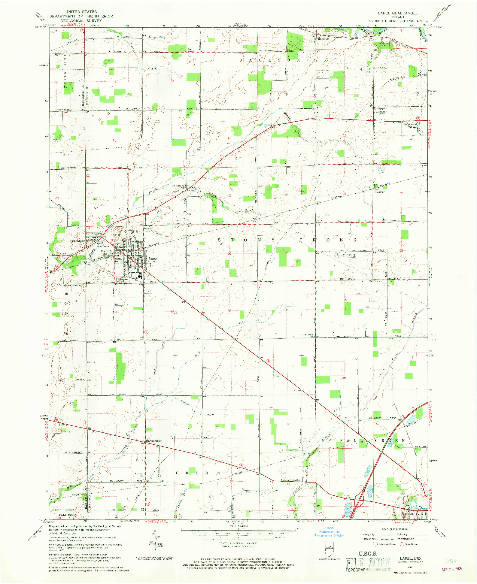 USGS 1:24000-SCALE QUADRANGLE FOR LAPEL, IN 1967