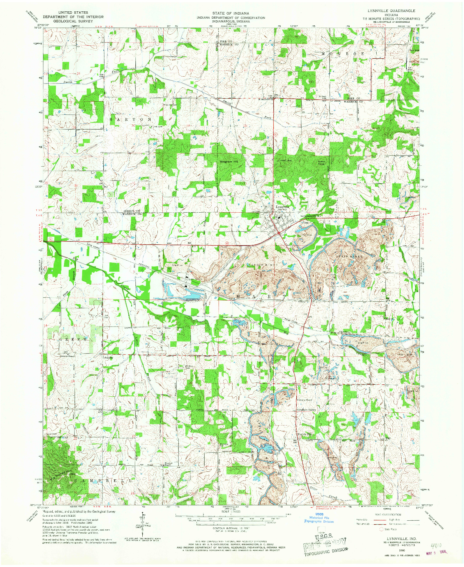 USGS 1:24000-SCALE QUADRANGLE FOR LYNNVILLE, IN 1960