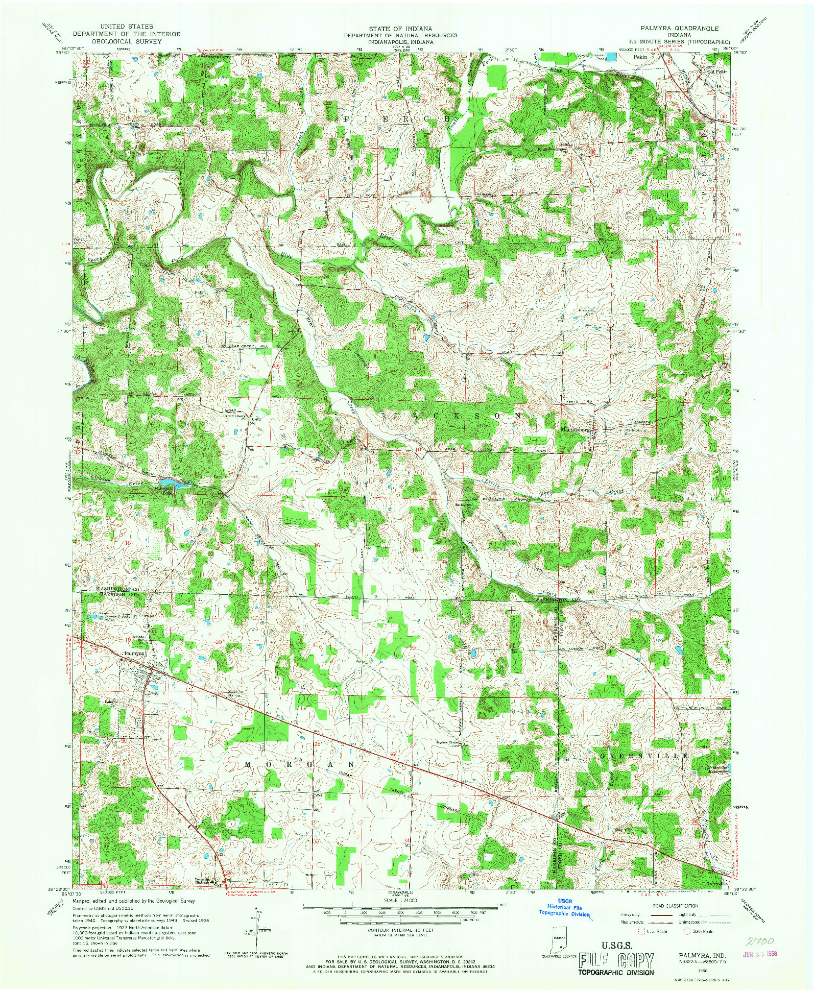 USGS 1:24000-SCALE QUADRANGLE FOR PALMYRA, IN 1966