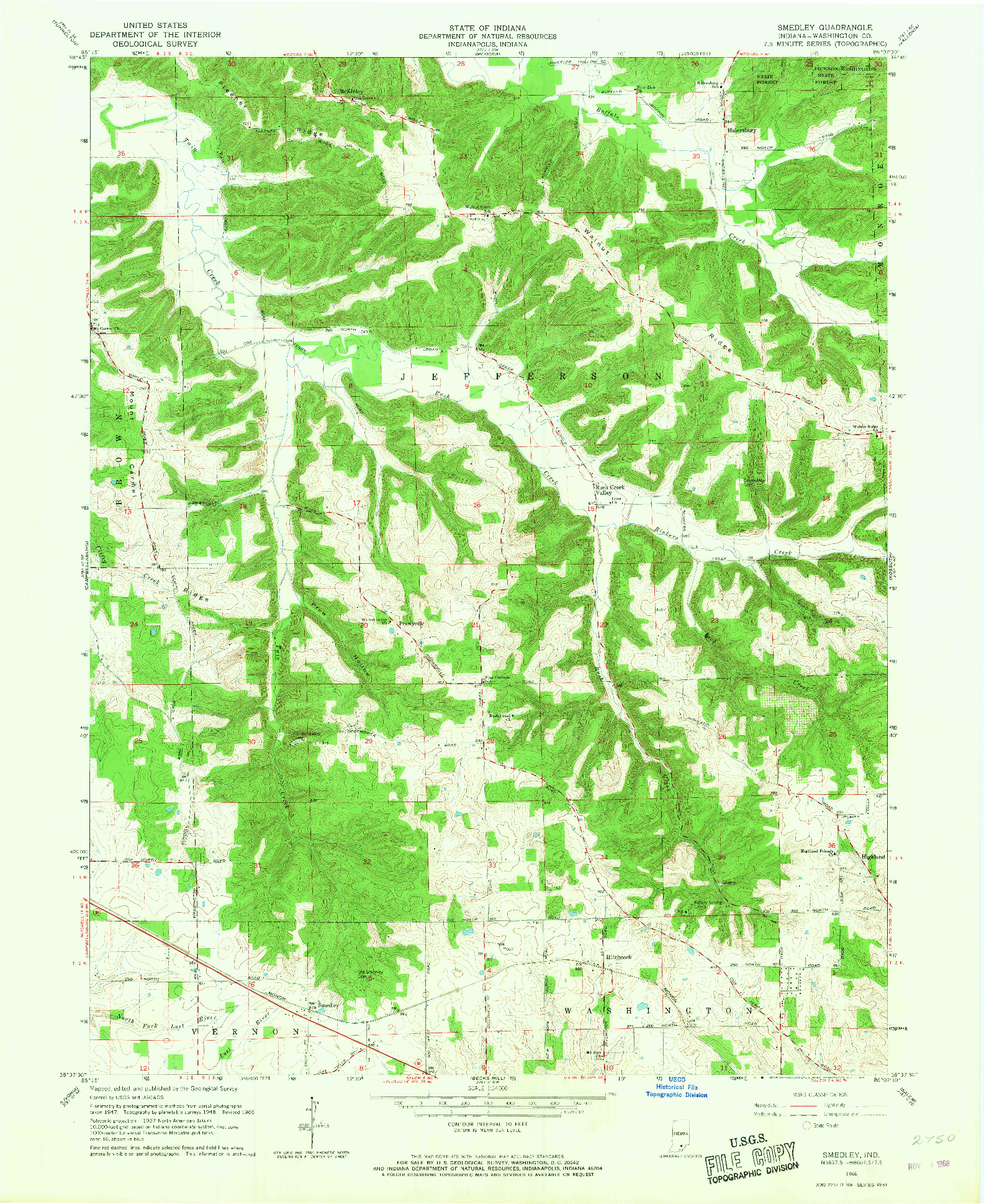 USGS 1:24000-SCALE QUADRANGLE FOR SMEDLEY, IN 1966