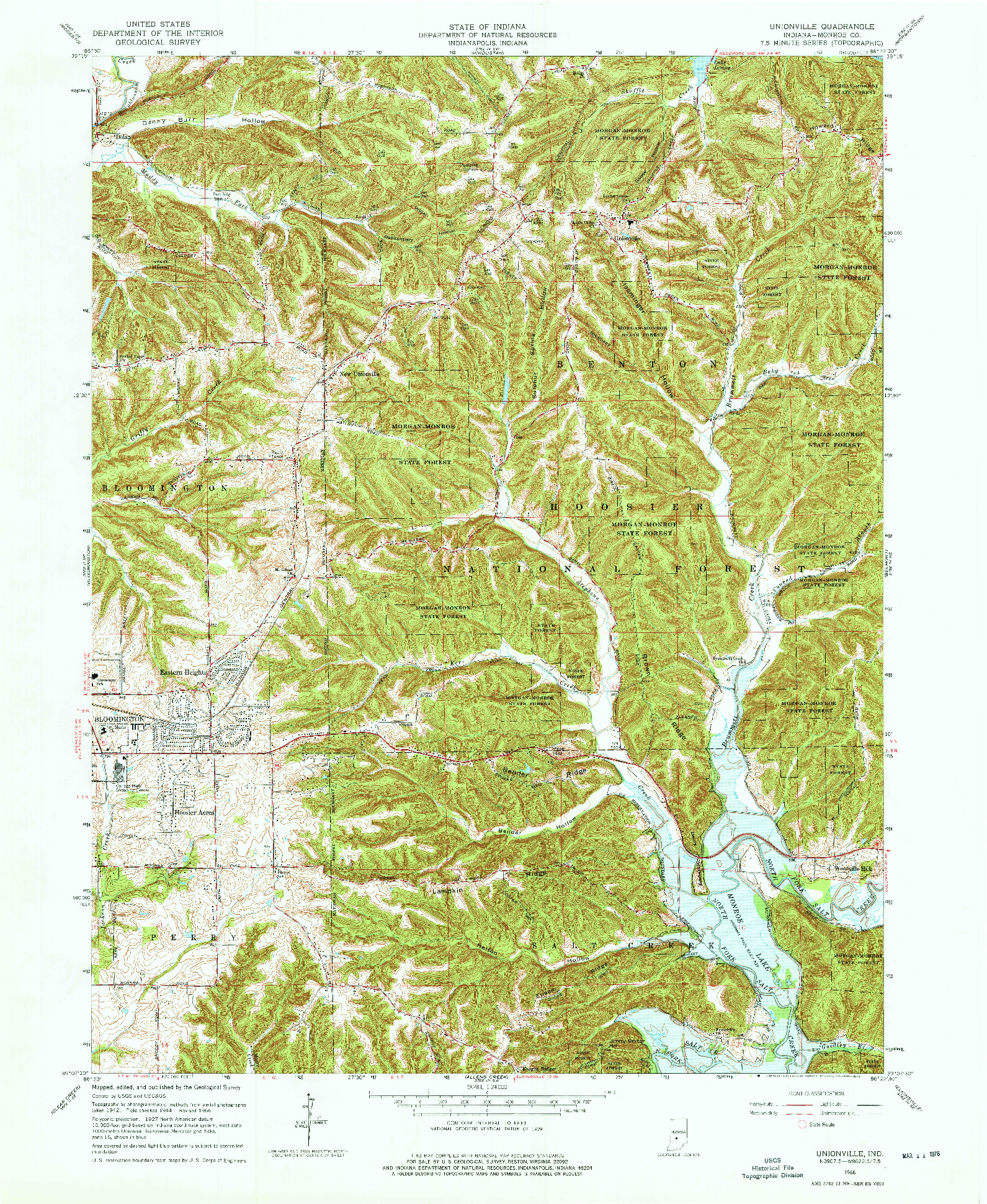 USGS 1:24000-SCALE QUADRANGLE FOR UNIONVILLE, IN 1966