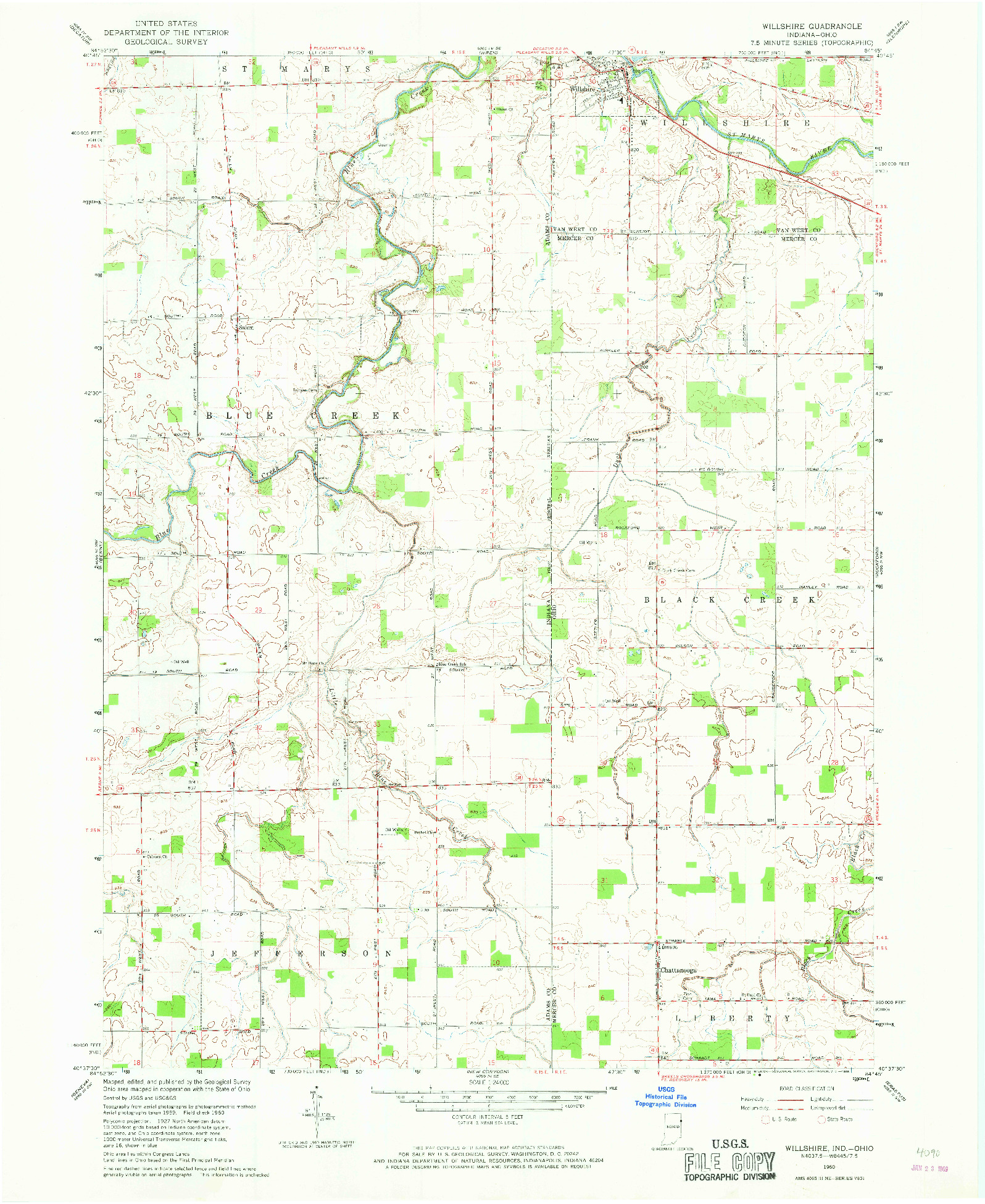 USGS 1:24000-SCALE QUADRANGLE FOR WILLSHIRE, IN 1960