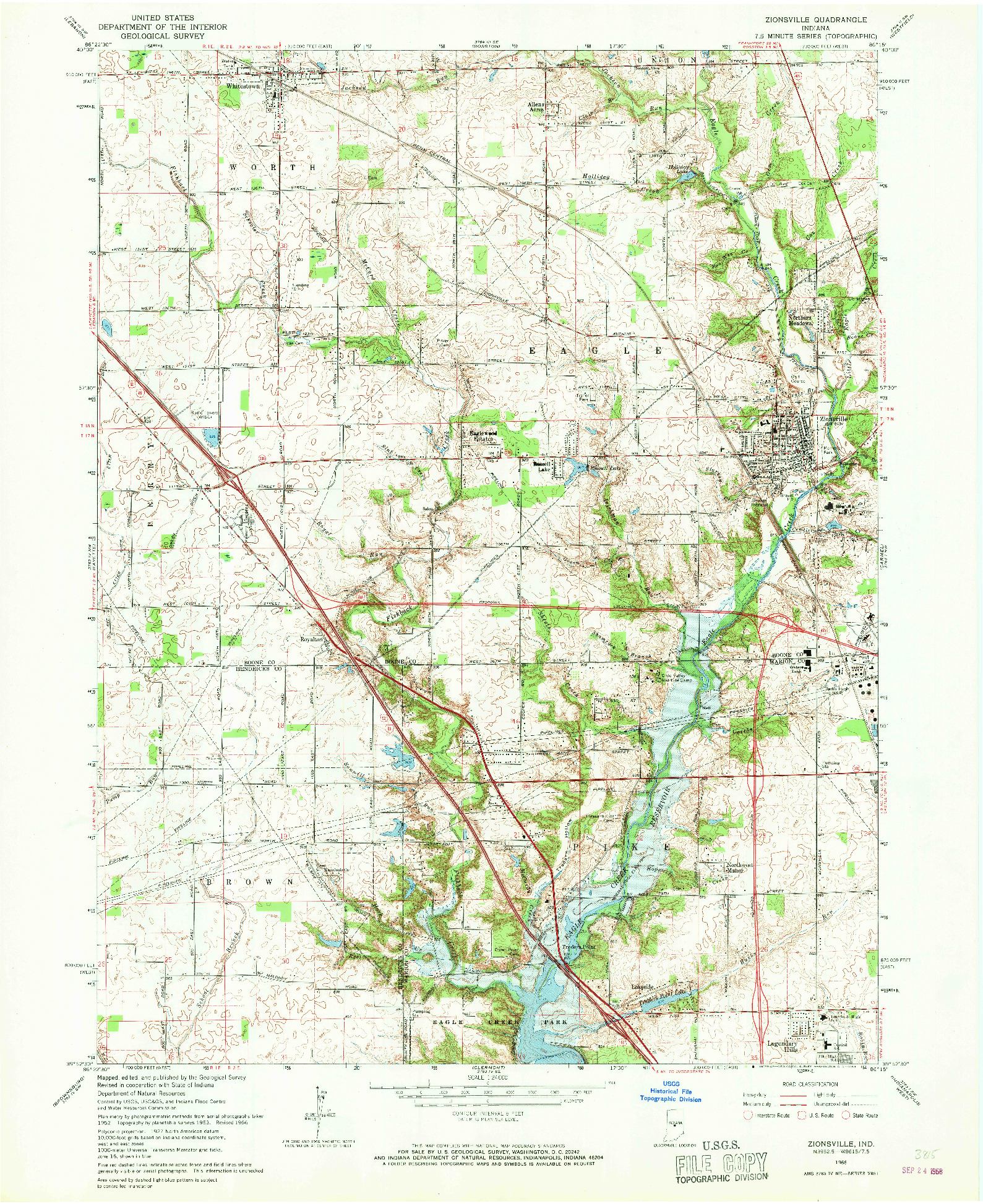 USGS 1:24000-SCALE QUADRANGLE FOR ZIONSVILLE, IN 1966