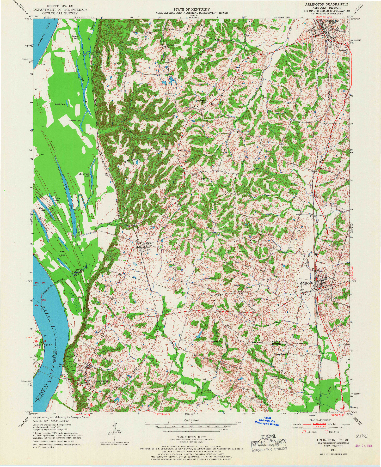 USGS 1:24000-SCALE QUADRANGLE FOR ARLINGTON, KY 1951