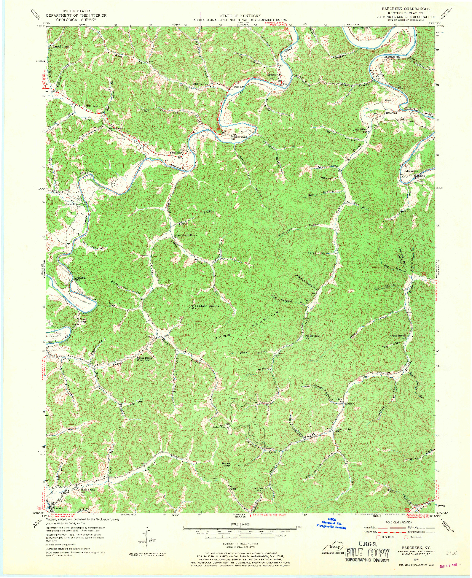 USGS 1:24000-SCALE QUADRANGLE FOR BARCREEK, KY 1954