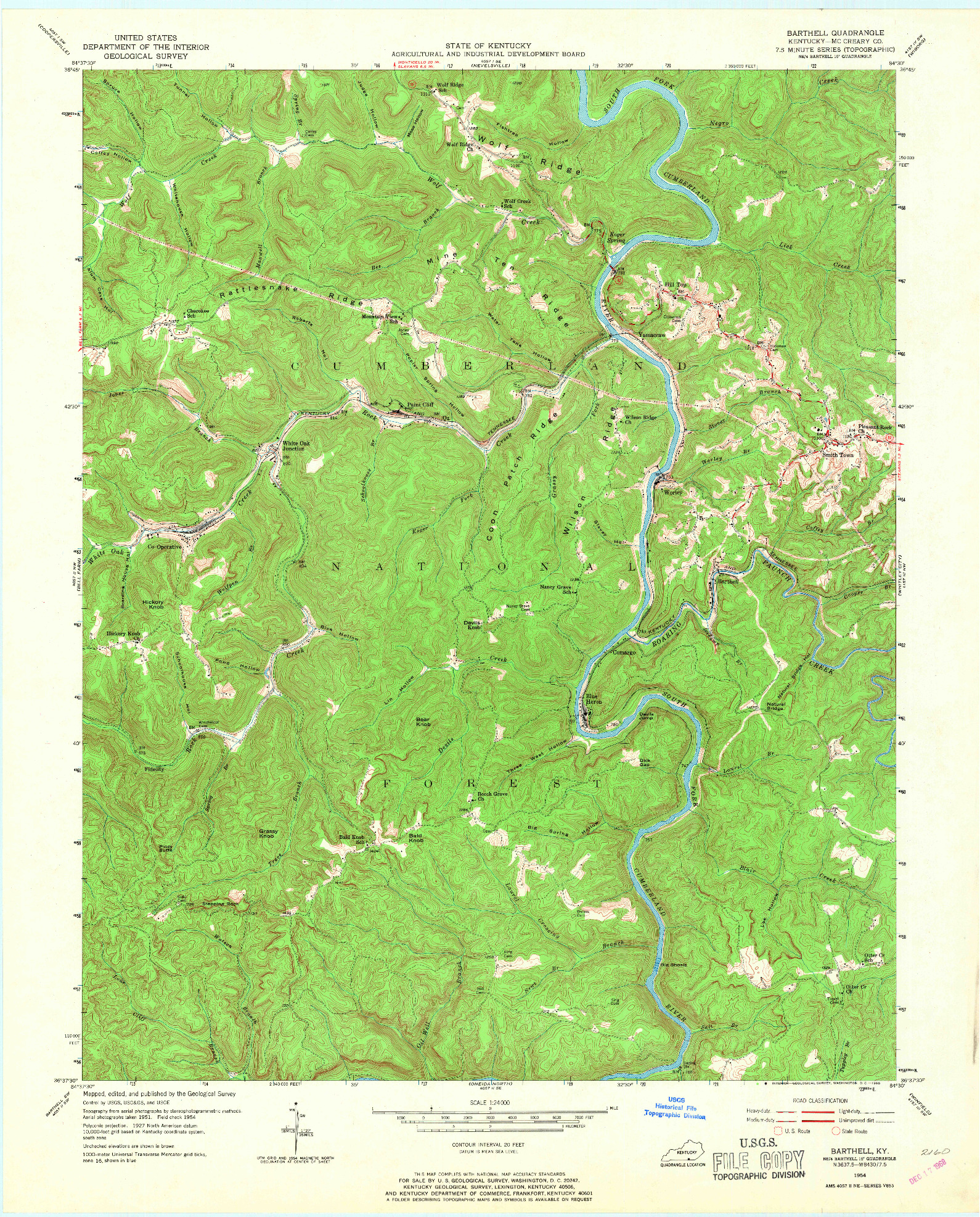 USGS 1:24000-SCALE QUADRANGLE FOR BARTHELL, KY 1954