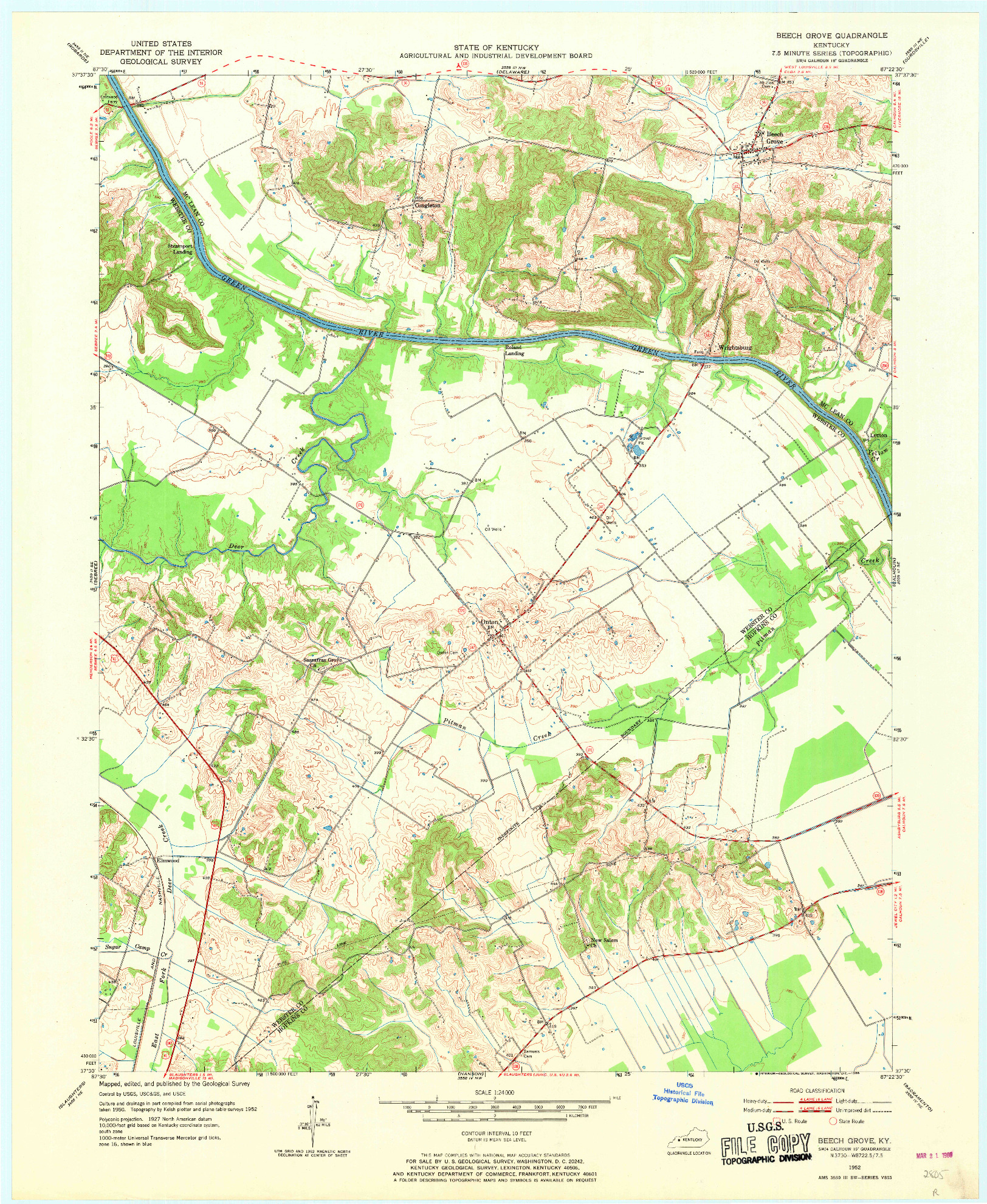 USGS 1:24000-SCALE QUADRANGLE FOR BEECH GROVE, KY 1952