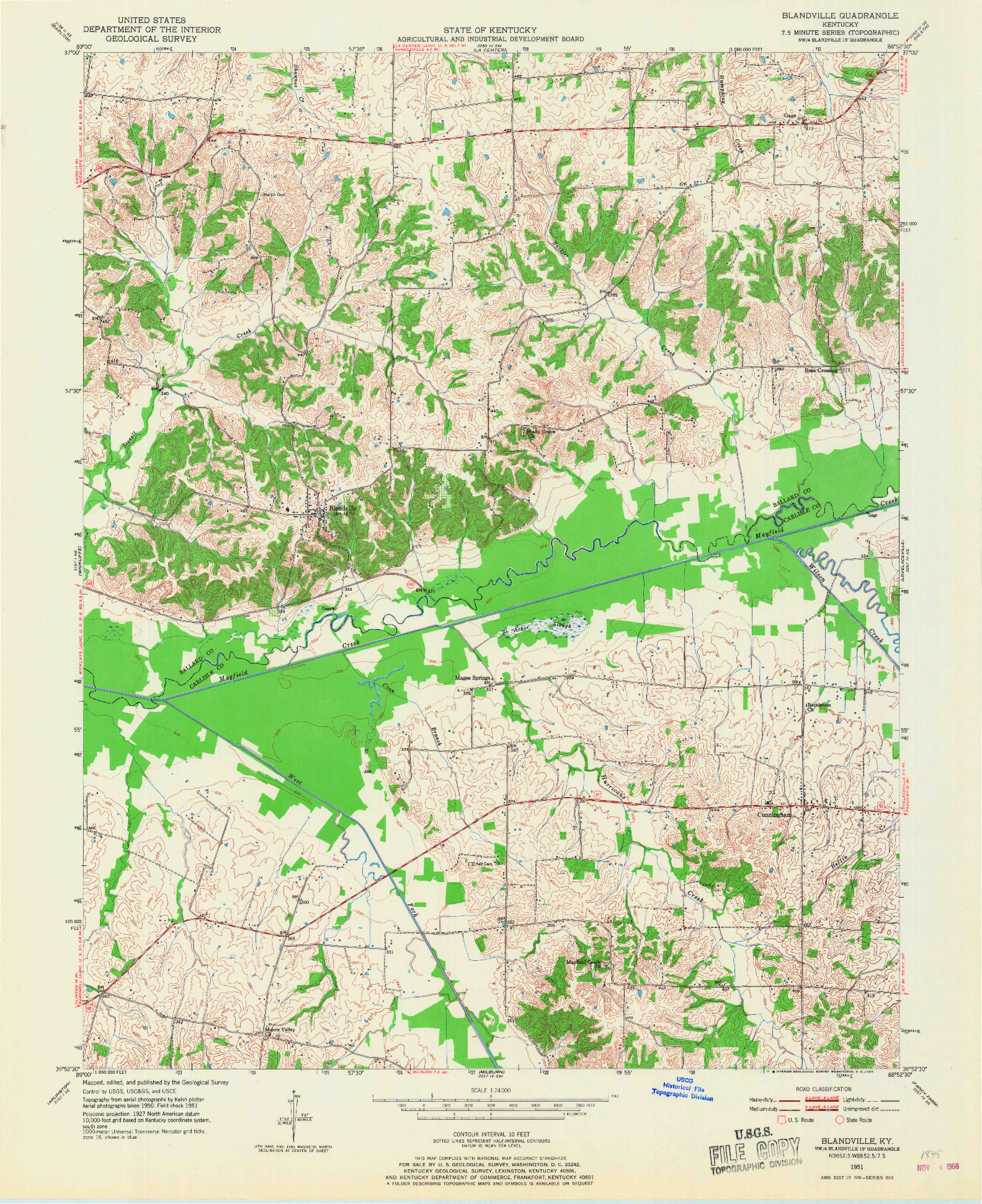 USGS 1:24000-SCALE QUADRANGLE FOR BLANDVILLE, KY 1951