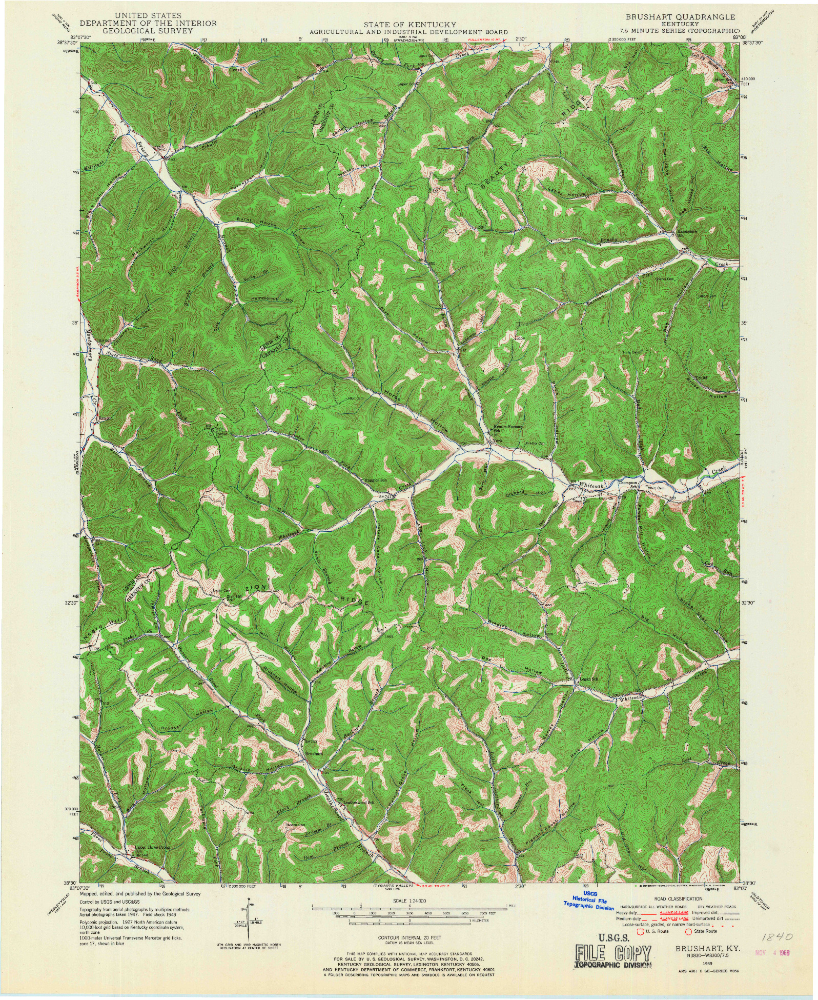 USGS 1:24000-SCALE QUADRANGLE FOR BRUSHART, KY 1949