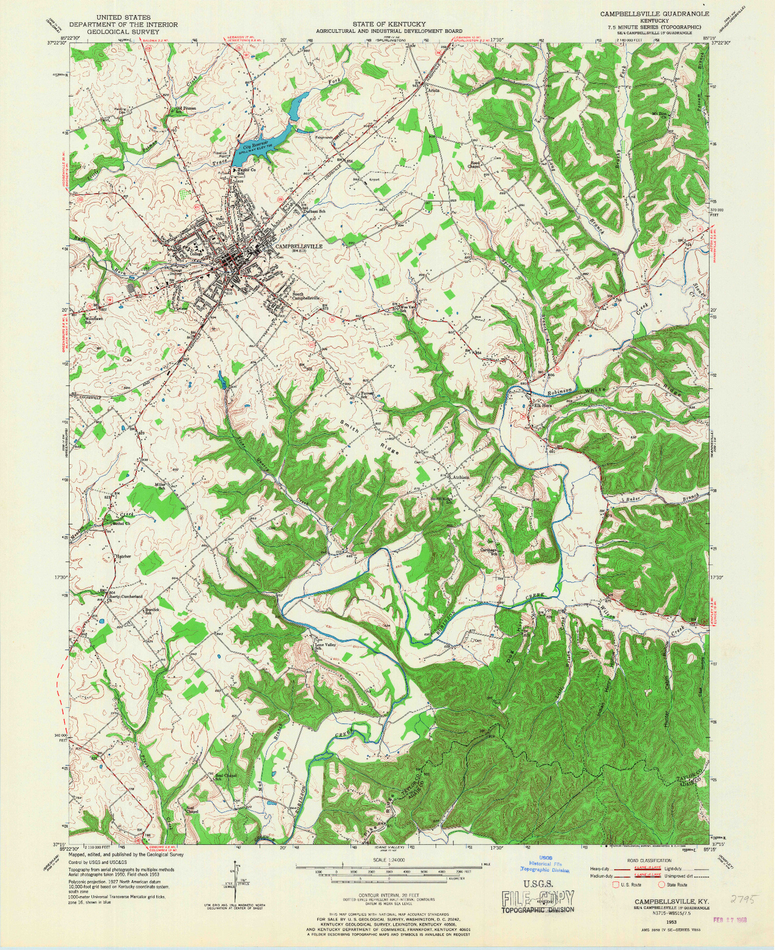 USGS 1:24000-SCALE QUADRANGLE FOR CAMPBELLSVILLE, KY 1953