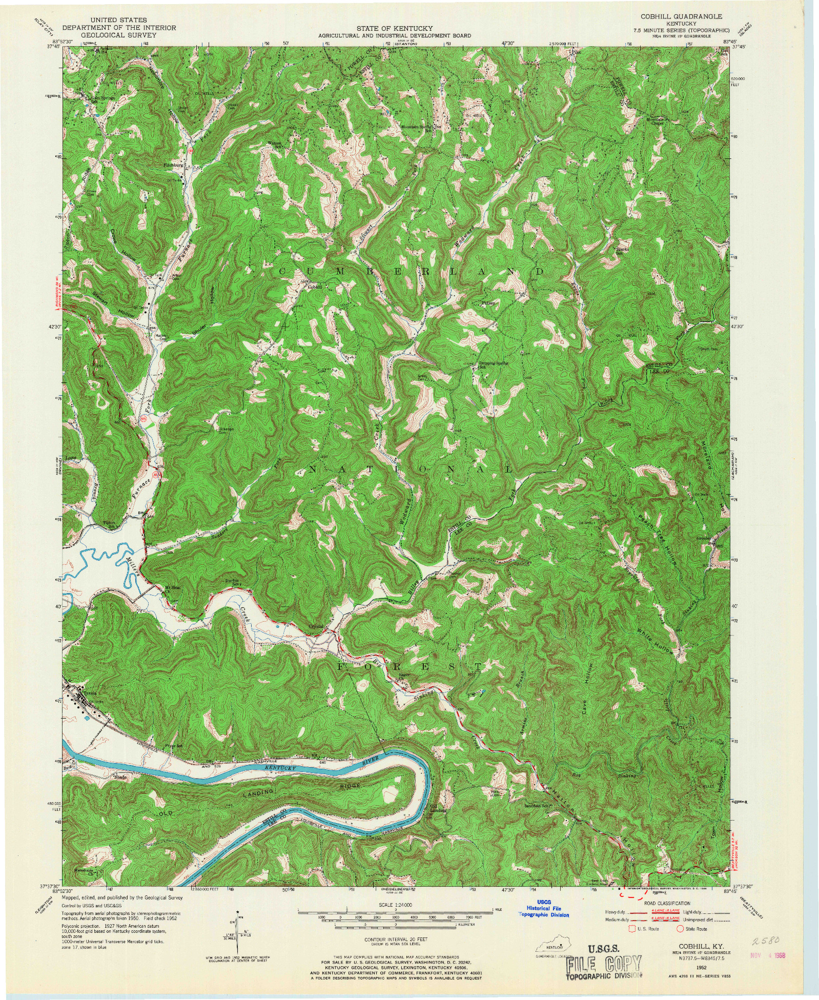 USGS 1:24000-SCALE QUADRANGLE FOR COBHILL, KY 1952