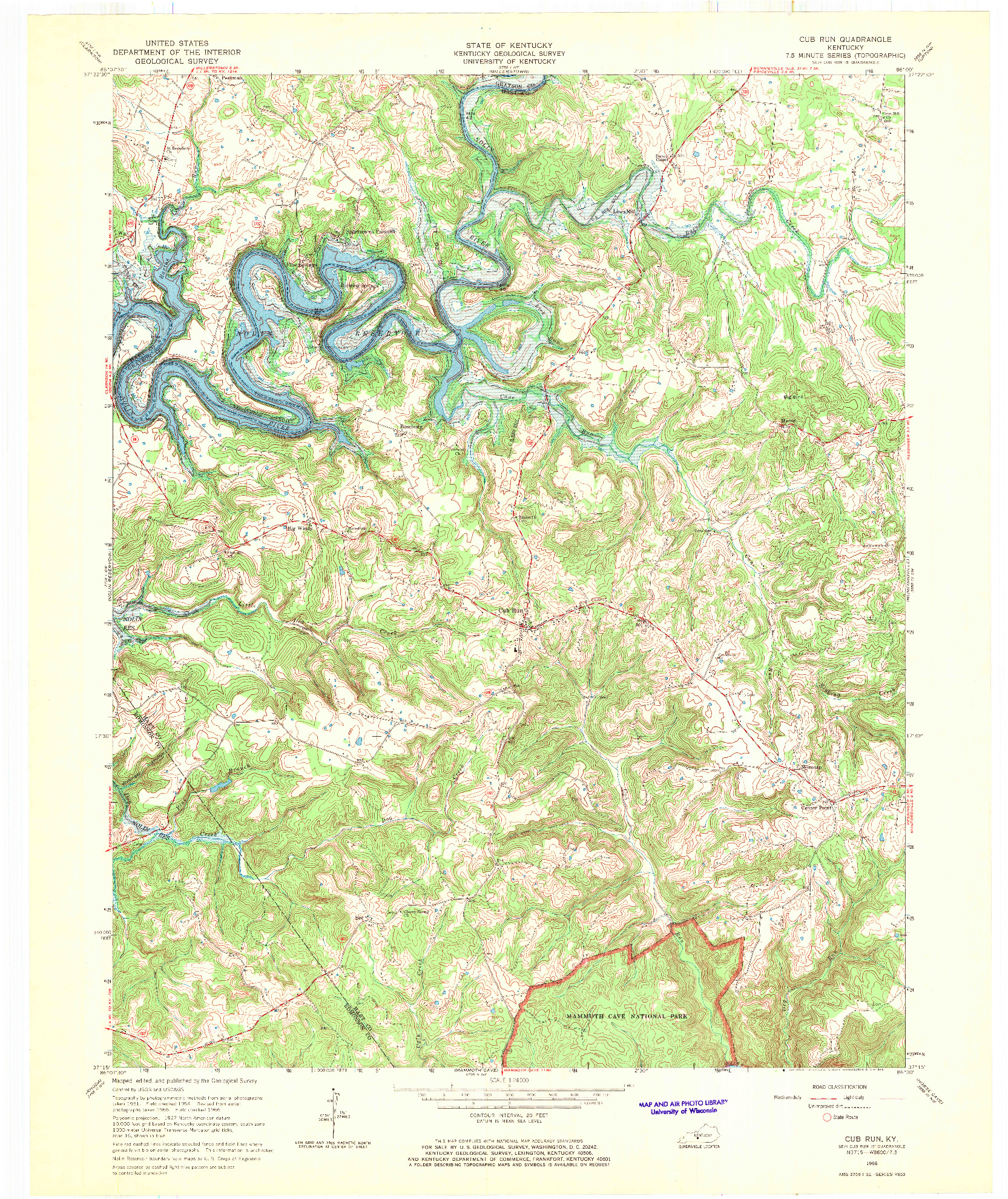 USGS 1:24000-SCALE QUADRANGLE FOR CUB RUN, KY 1966