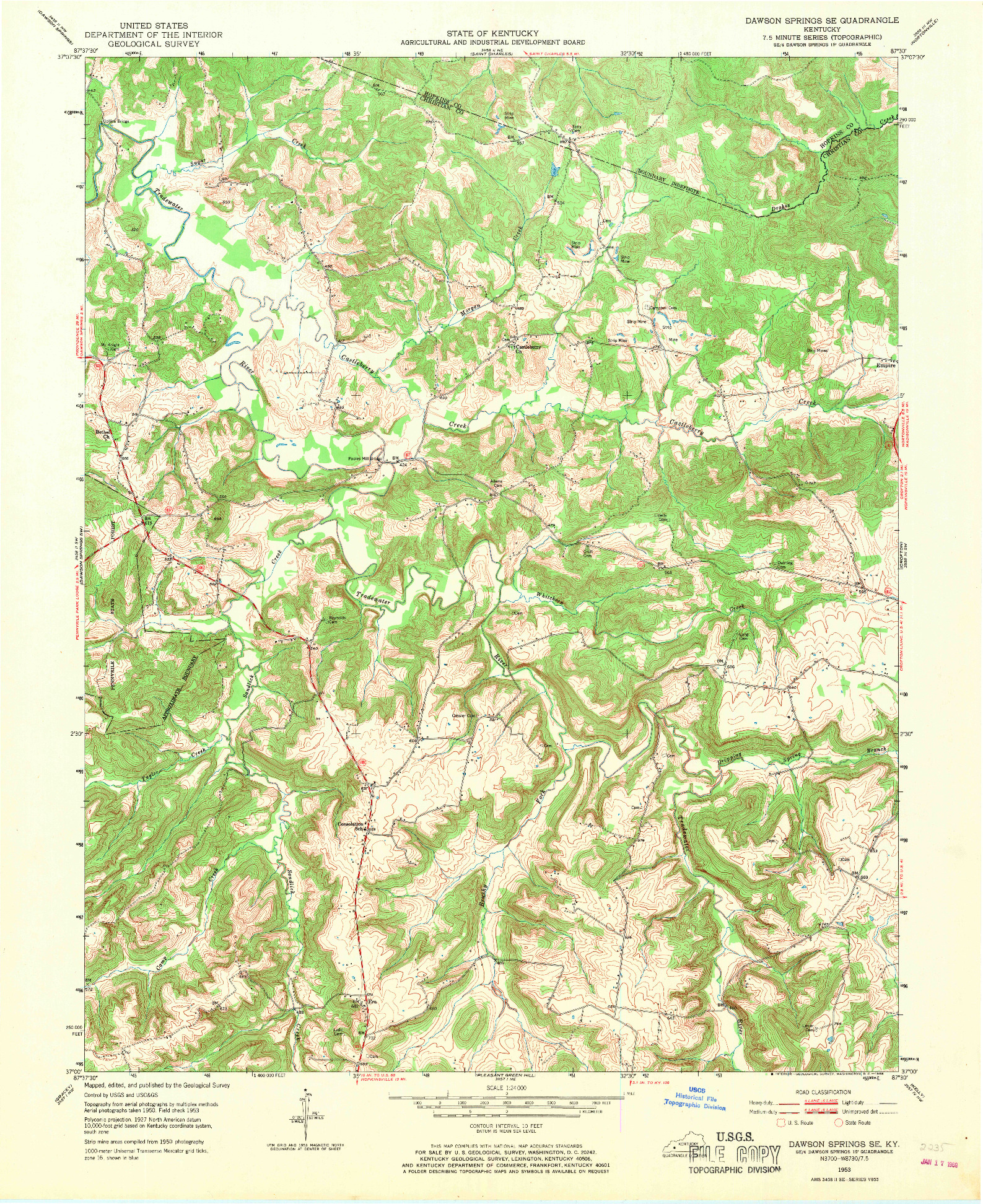 USGS 1:24000-SCALE QUADRANGLE FOR DAWSON SPRINGS SE, KY 1953