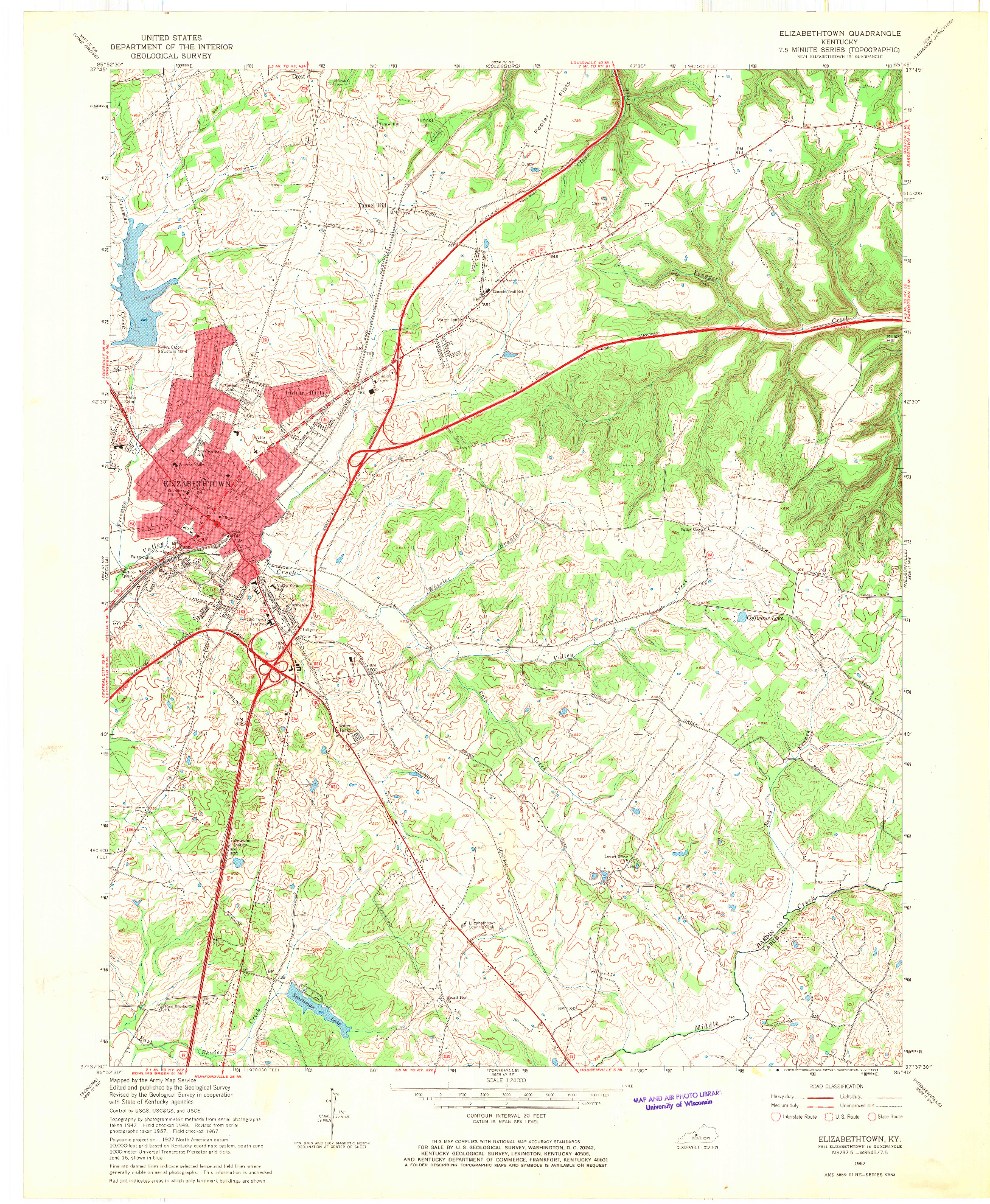 USGS 1:24000-SCALE QUADRANGLE FOR ELIZABETHTOWN, KY 1967