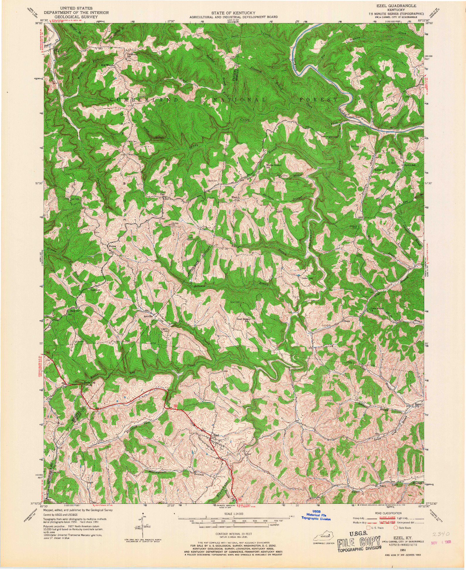 USGS 1:24000-SCALE QUADRANGLE FOR EZEL, KY 1951