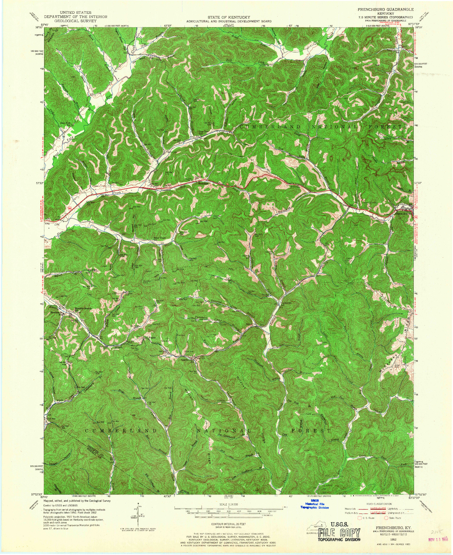 USGS 1:24000-SCALE QUADRANGLE FOR FRENCHBURG, KY 1952