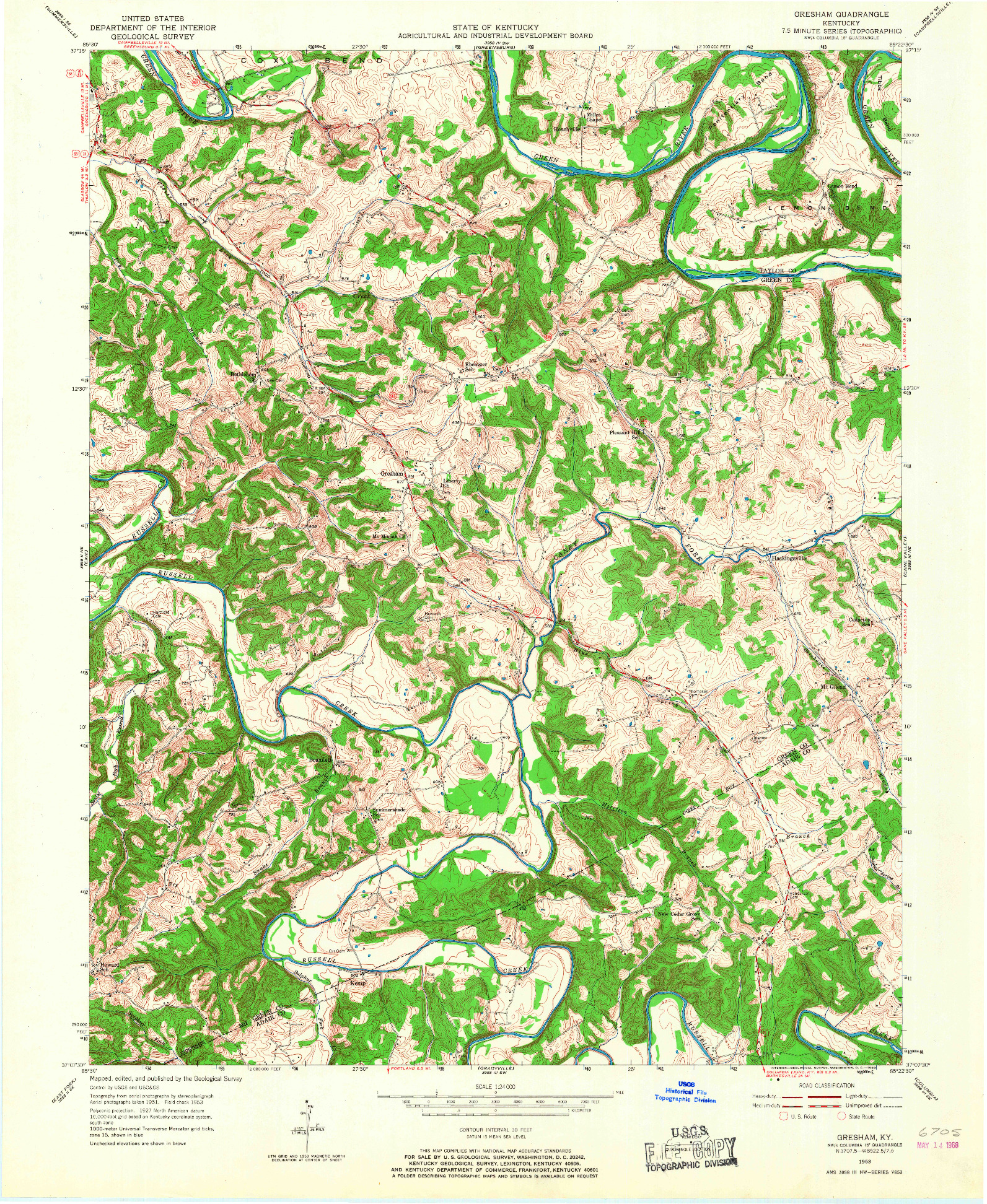 USGS 1:24000-SCALE QUADRANGLE FOR GRESHAM, KY 1953