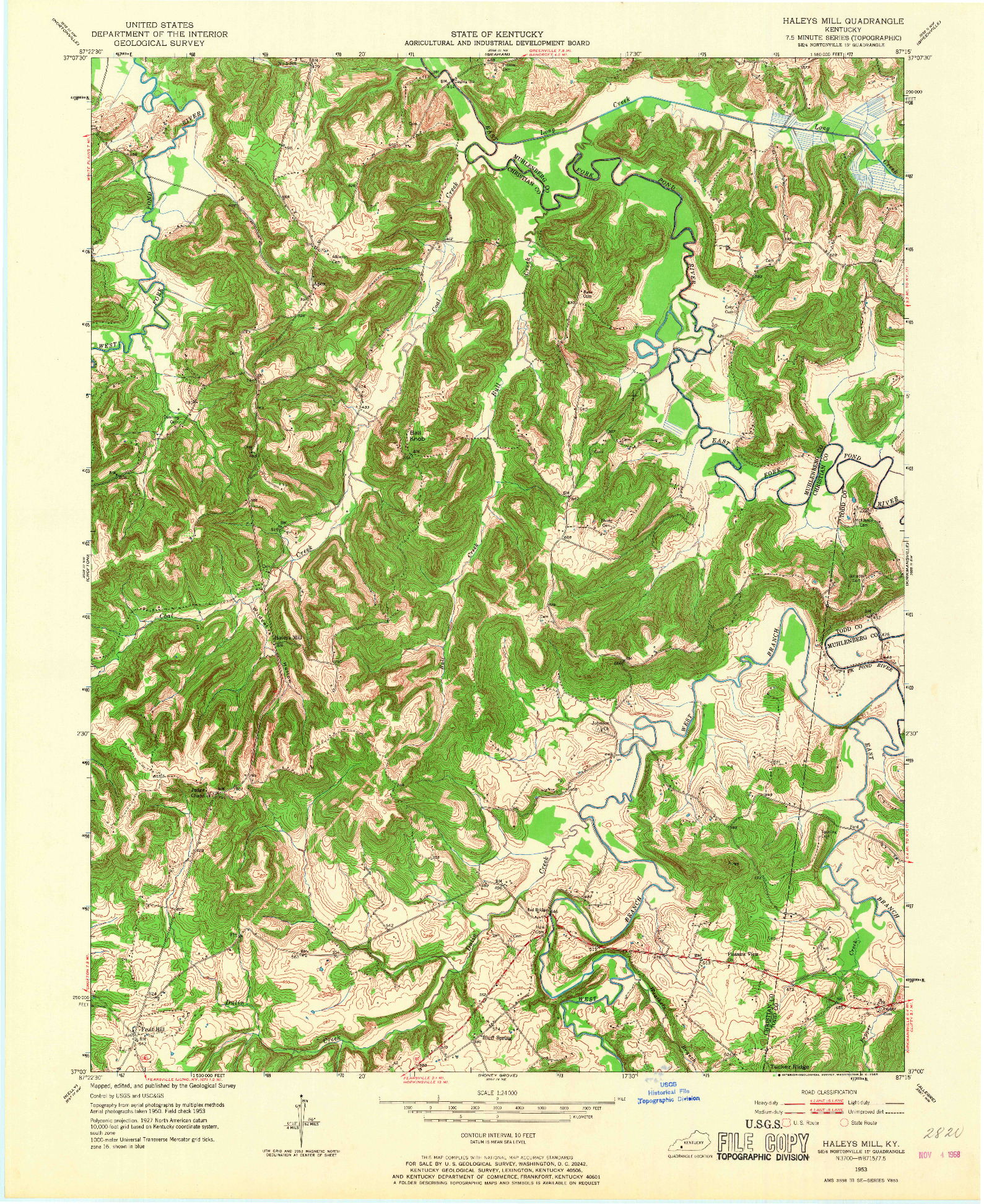 USGS 1:24000-SCALE QUADRANGLE FOR HALEYS MILL, KY 1953