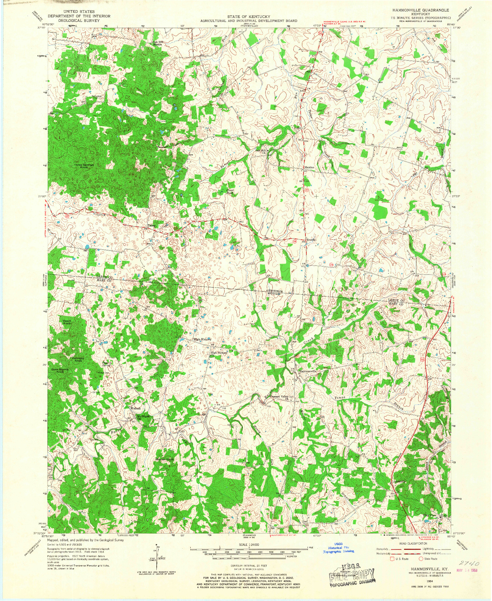 USGS 1:24000-SCALE QUADRANGLE FOR HAMMONVILLE, KY 1954