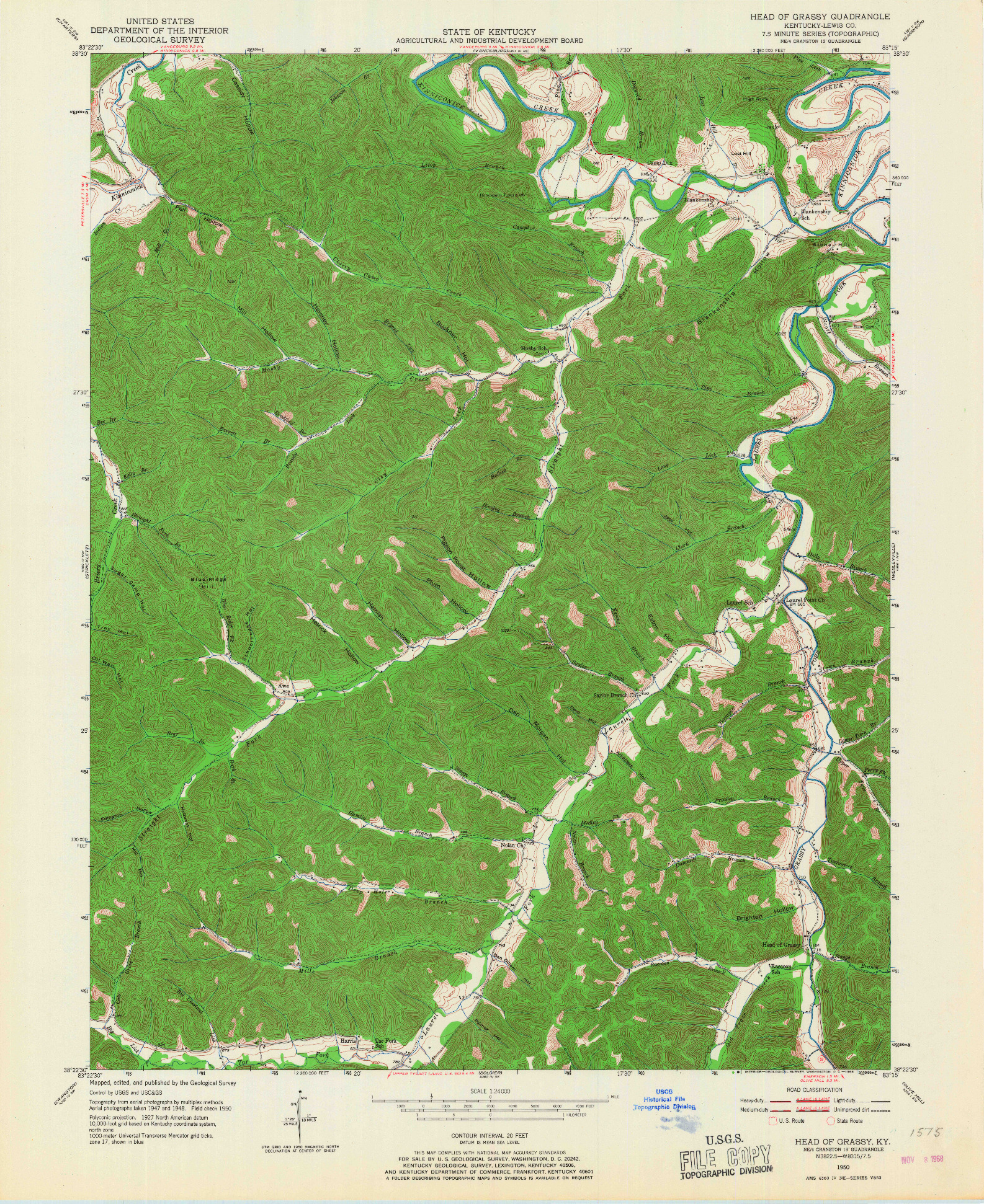 USGS 1:24000-SCALE QUADRANGLE FOR HEAD OF GRASSY, KY 1950