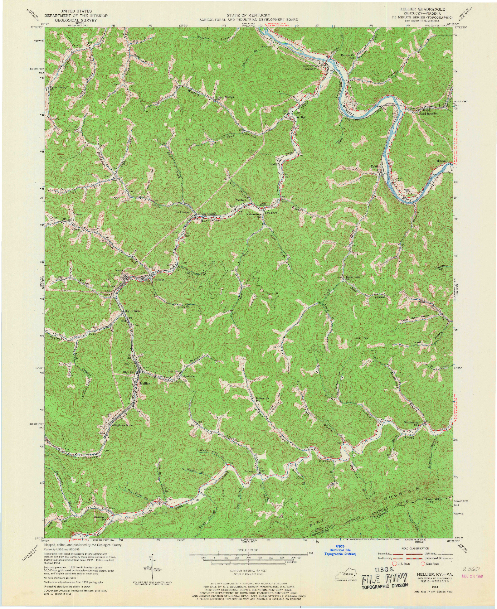 USGS 1:24000-SCALE QUADRANGLE FOR HELLIER, KY 1954