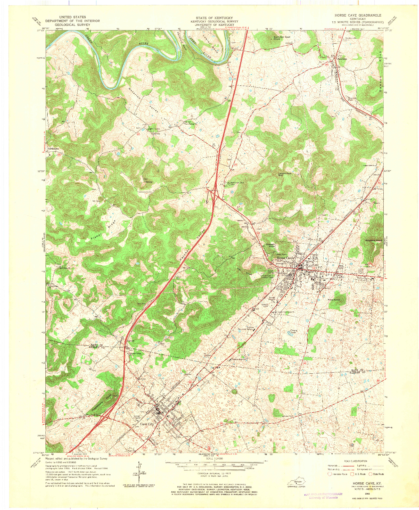 USGS 1:24000-SCALE QUADRANGLE FOR HORSE CAVE, KY 1966