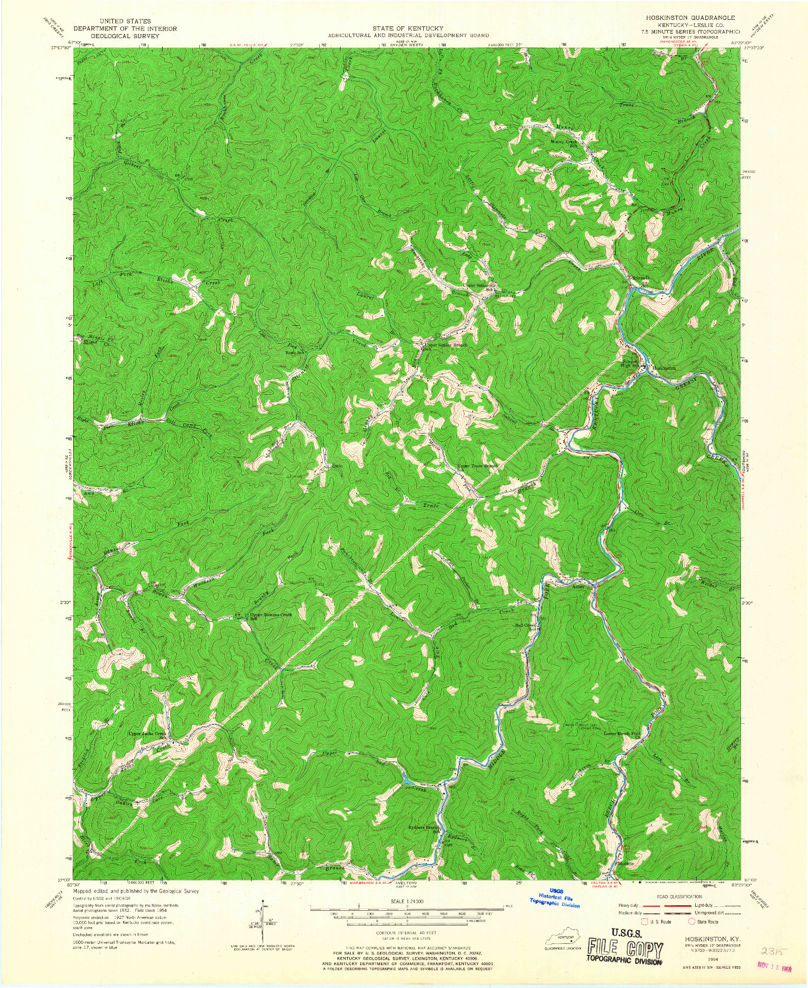 USGS 1:24000-SCALE QUADRANGLE FOR HOSKINSTON, KY 1954