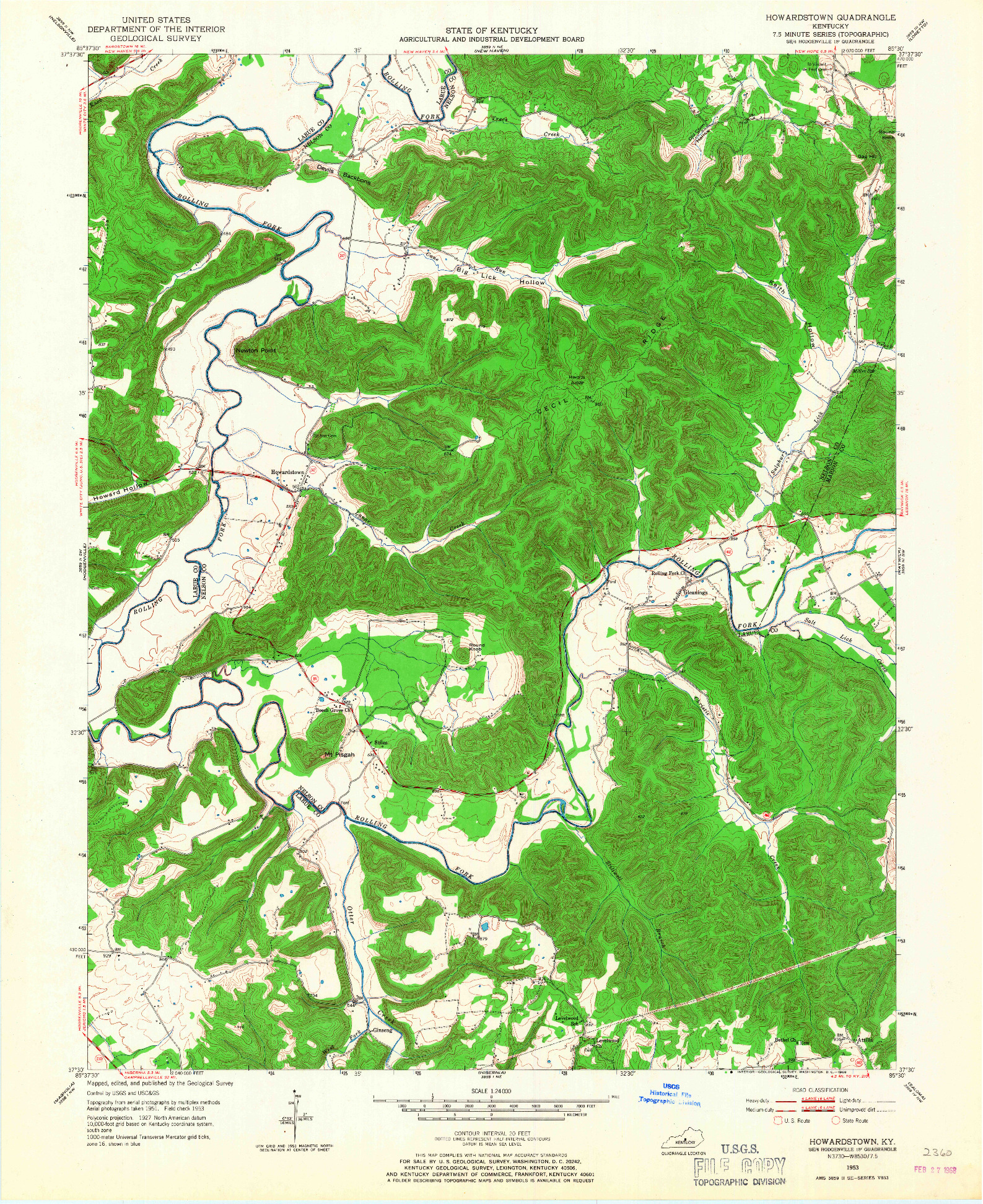 USGS 1:24000-SCALE QUADRANGLE FOR HOWARDSTOWN, KY 1953