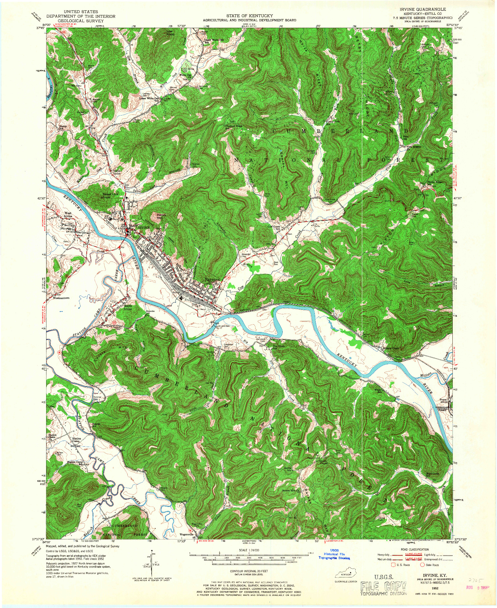 USGS 1:24000-SCALE QUADRANGLE FOR IRVINE, KY 1952