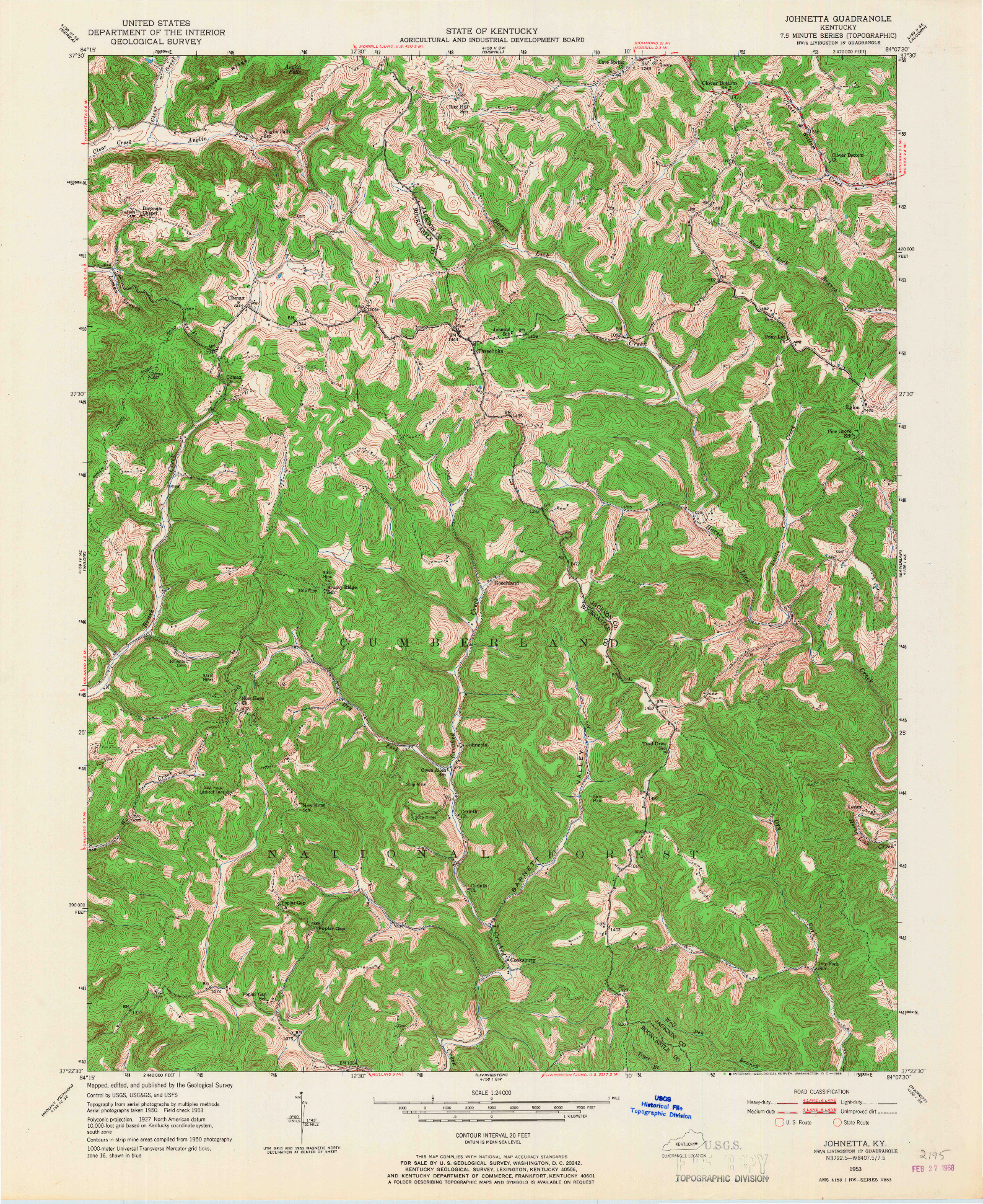 USGS 1:24000-SCALE QUADRANGLE FOR JOHNETTA, KY 1953