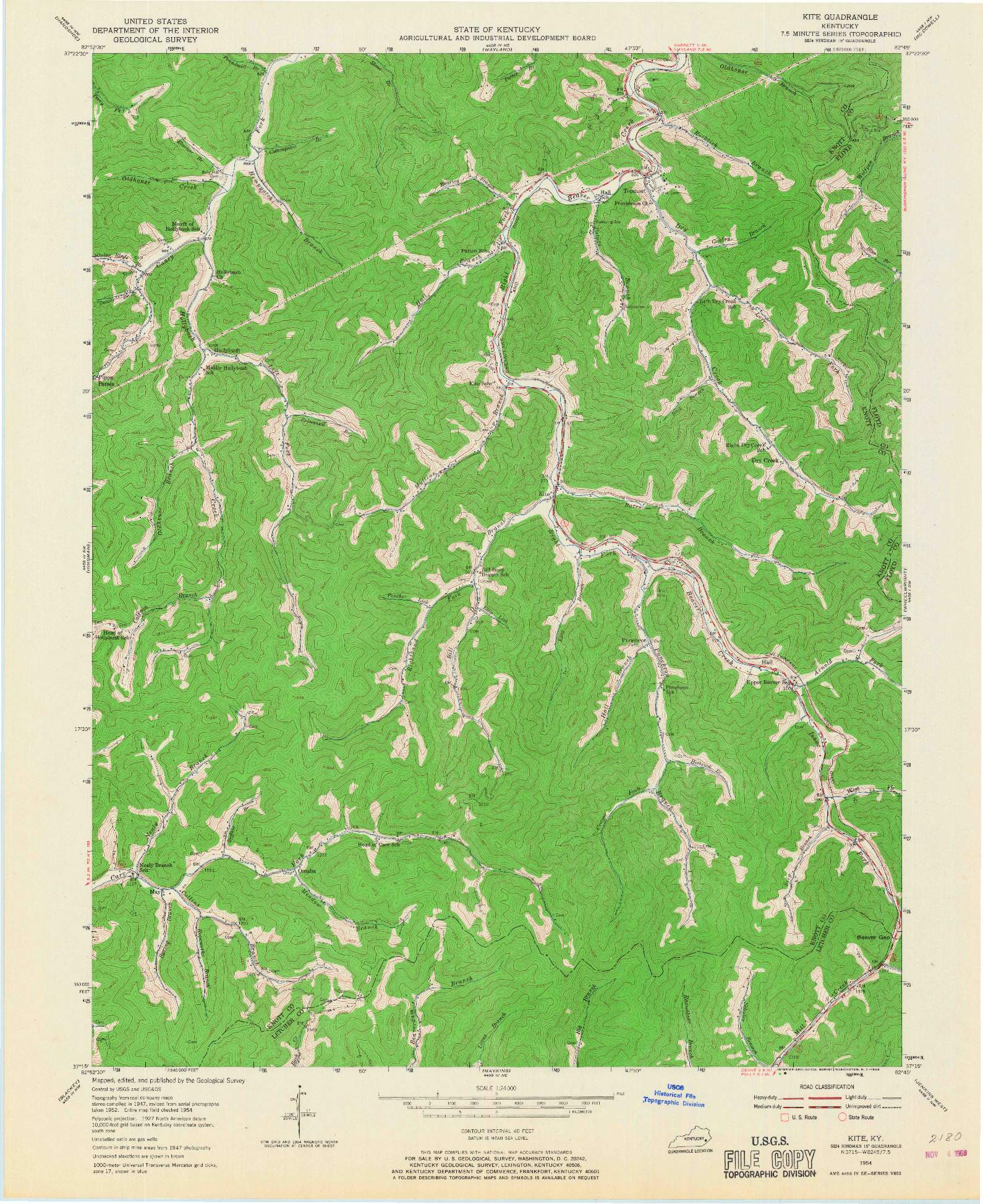 USGS 1:24000-SCALE QUADRANGLE FOR KITE, KY 1954