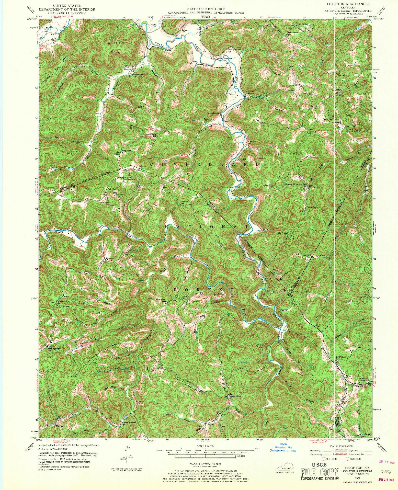 USGS 1:24000-SCALE QUADRANGLE FOR LEIGHTON, KY 1952